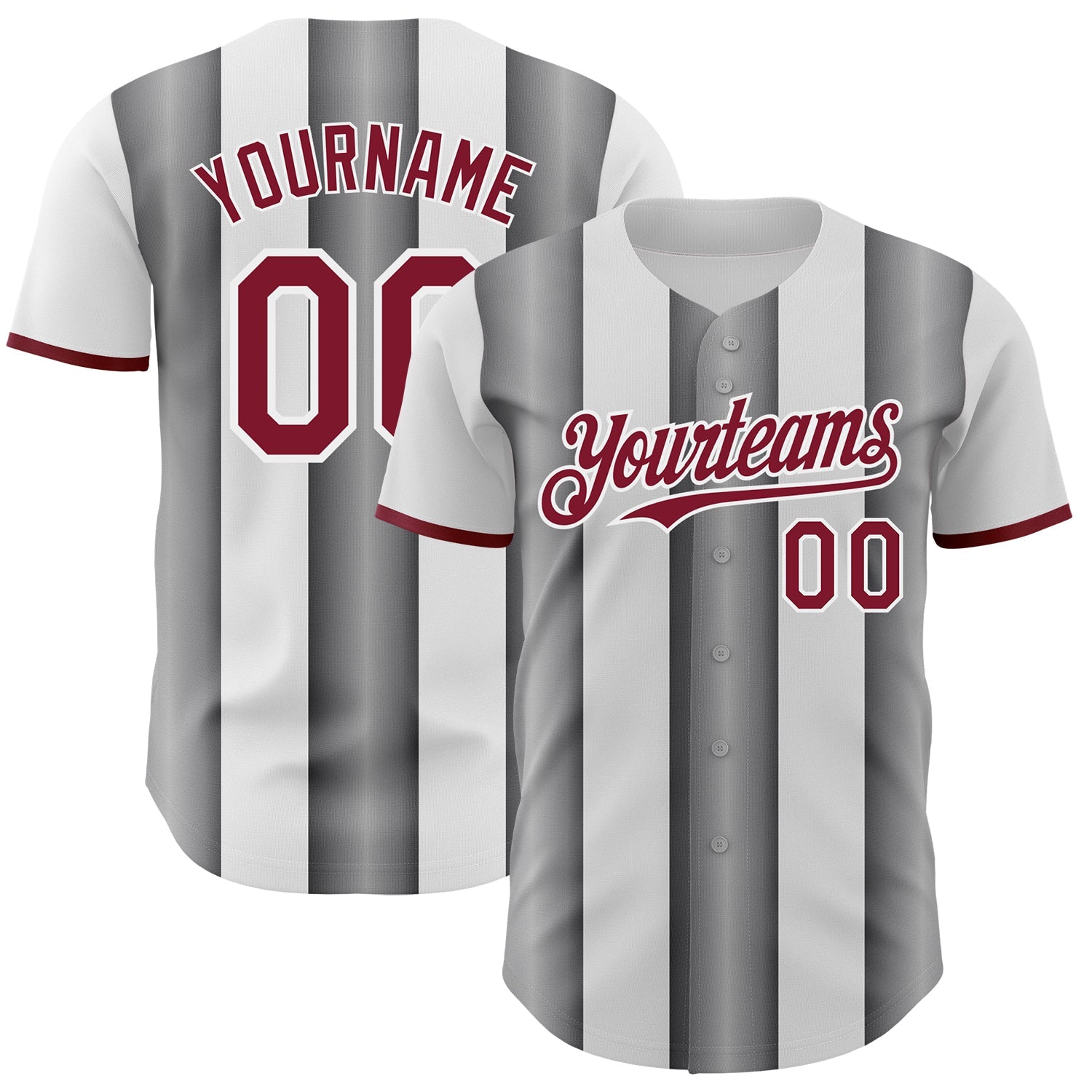 Custom White Crimson-Steel Gray Gradient Vertical Stripe Argentina Style Authentic Baseball Jersey - Main View