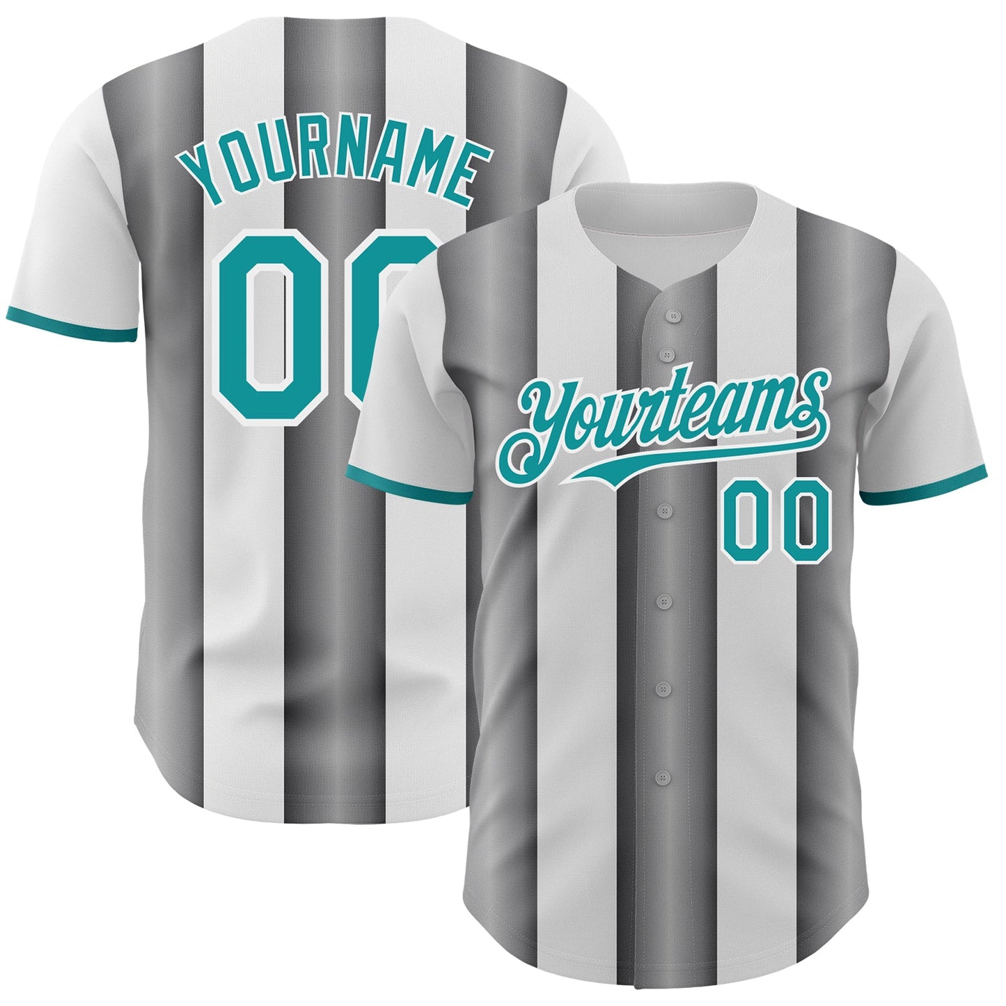 Custom White Teal-Steel Gray Gradient Vertical Stripe Argentina Style Authentic Baseball Jersey - Main View