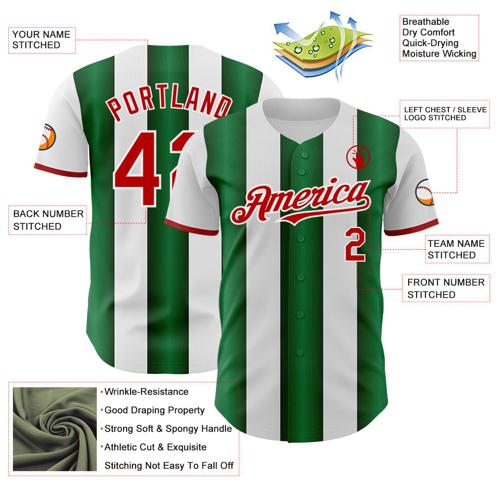 Custom White Red-Green Gradient Vertical Stripe Argentina Style Authentic Baseball Jersey view 3