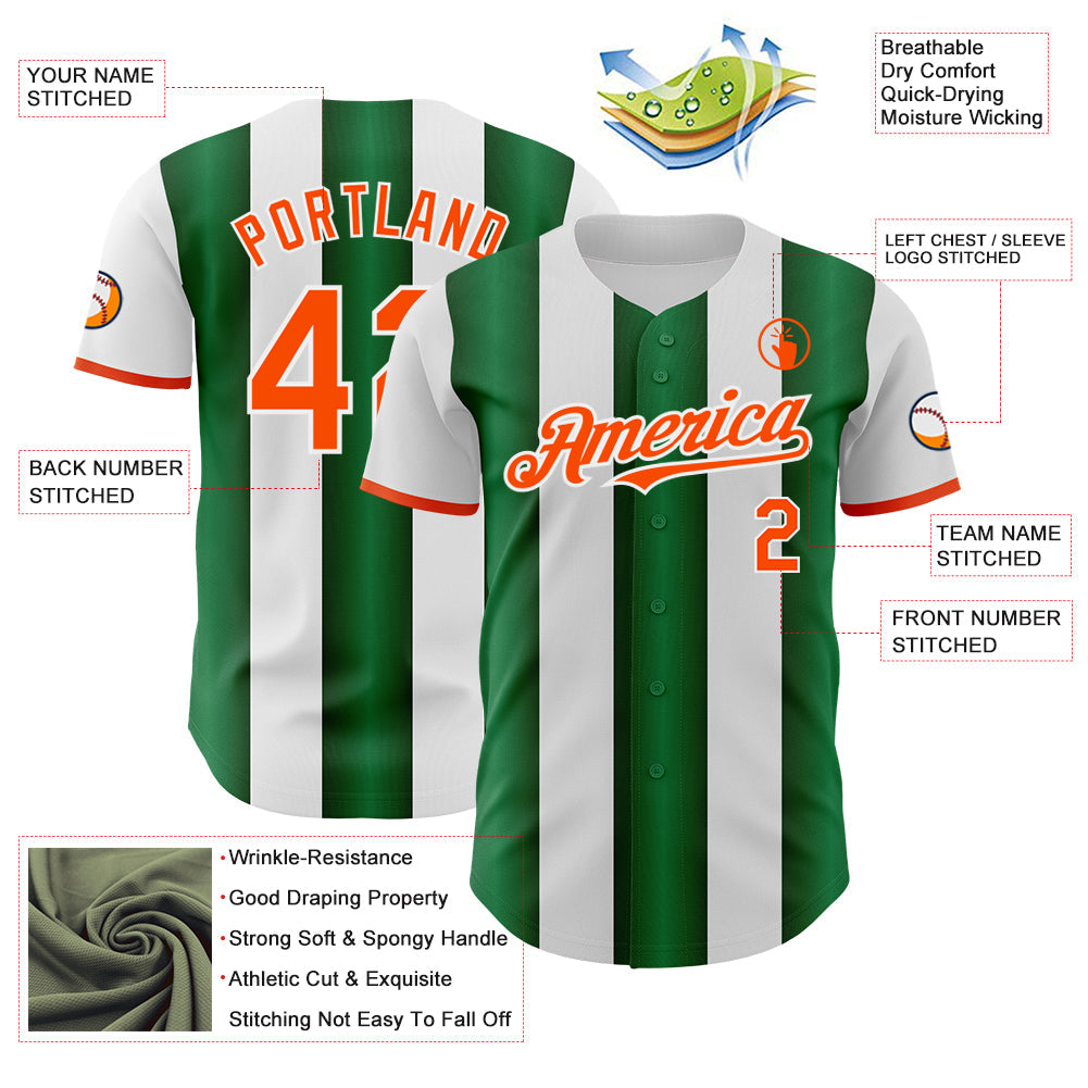 Custom White Orange-Green Gradient Vertical Stripe Argentina Style Authentic Baseball Jersey view 3