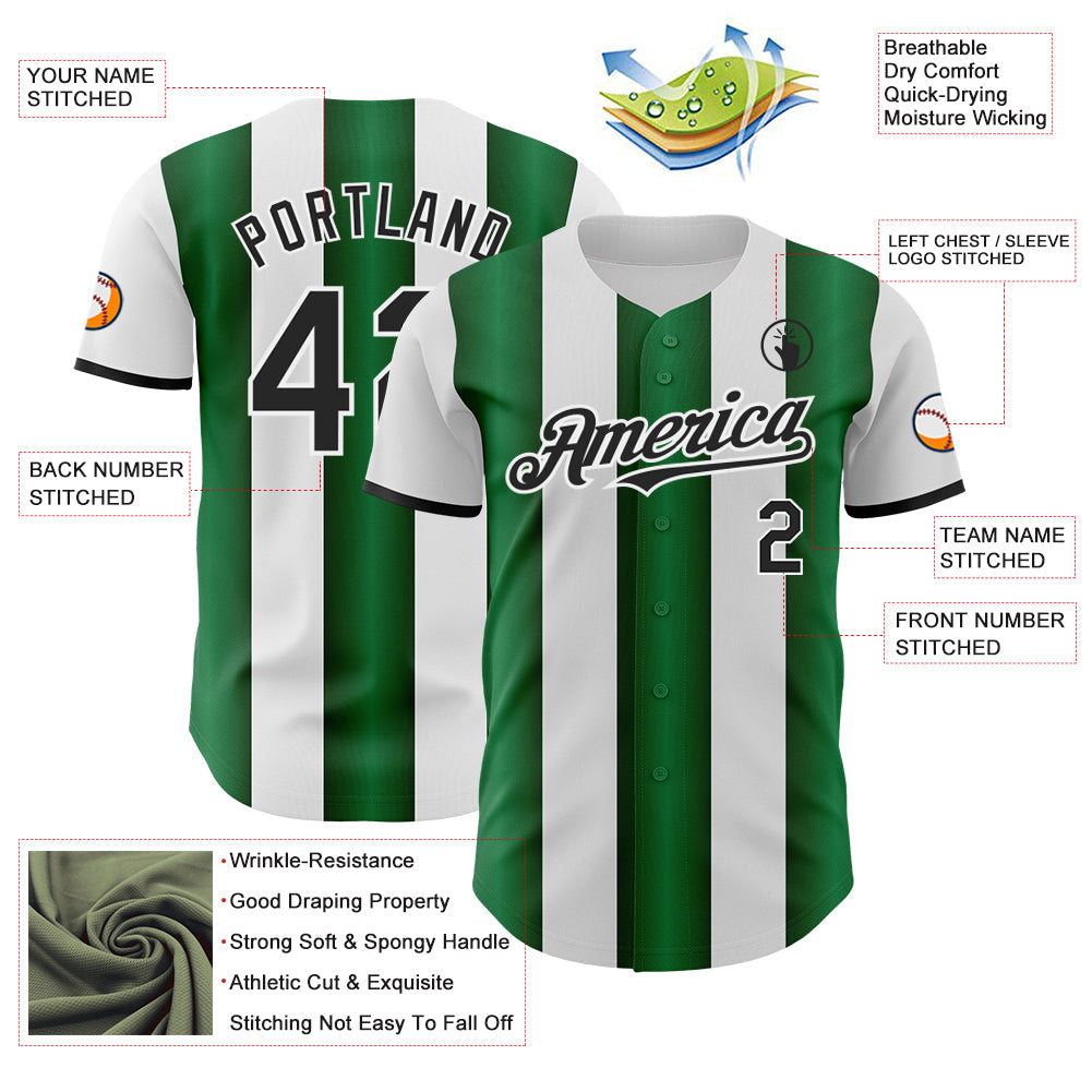 Custom White Black-Green Gradient Vertical Stripe Argentina Style Authentic Baseball Jersey view 3