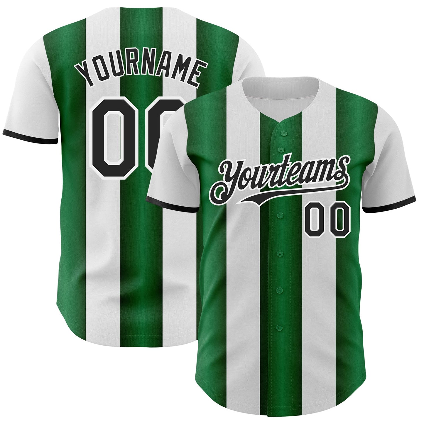 Custom White Black-Green Gradient Vertical Stripe Argentina Style Authentic Baseball Jersey - Main View