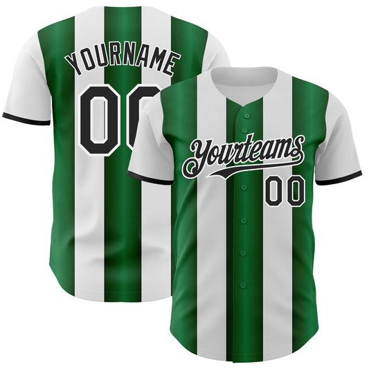 Custom White Black-Green Gradient Vertical Stripe Argentina Style Authentic Baseball Jersey - Main View