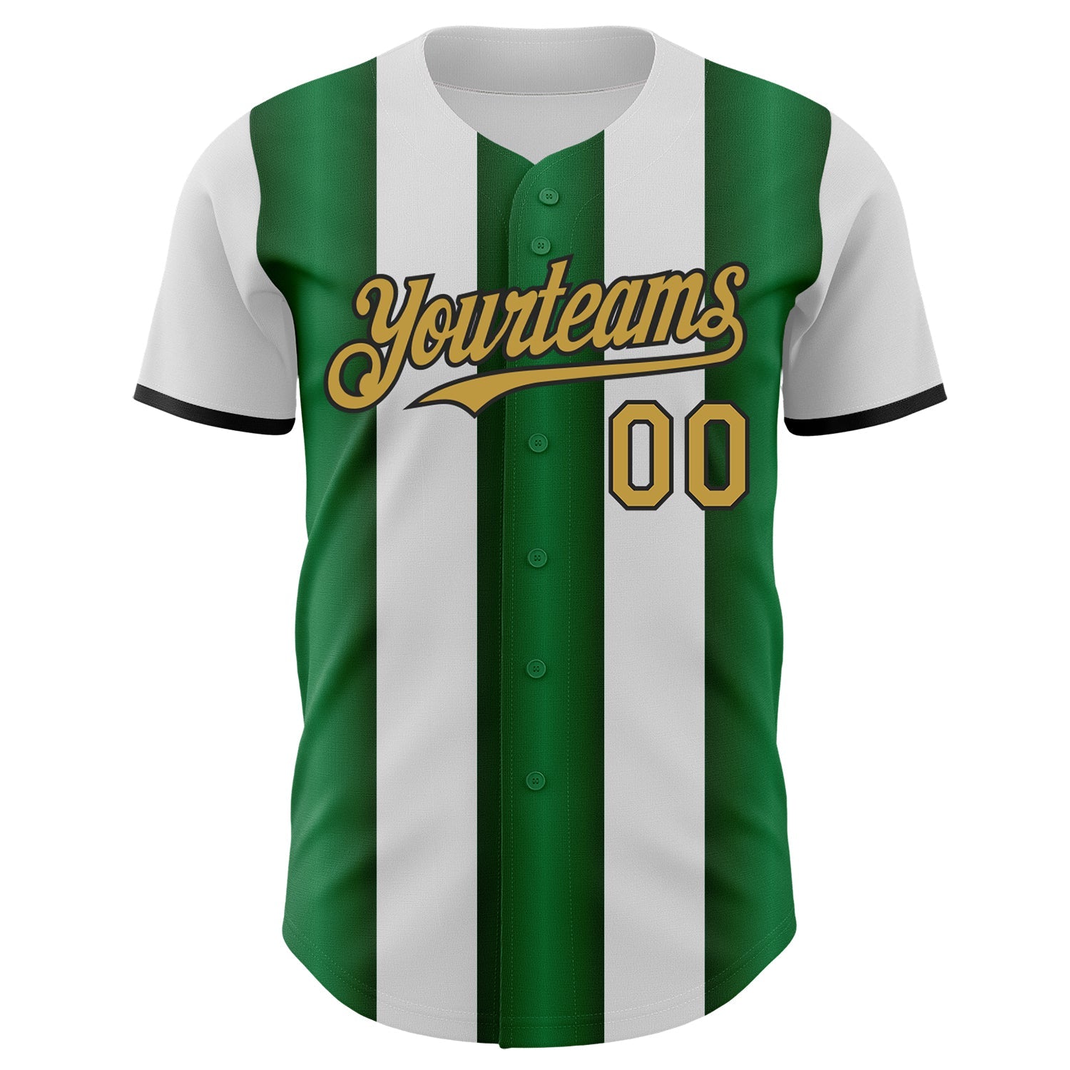 Custom White Old Gold Green-Black Gradient Vertical Stripe Argentina Style Authentic Baseball Jersey view 2