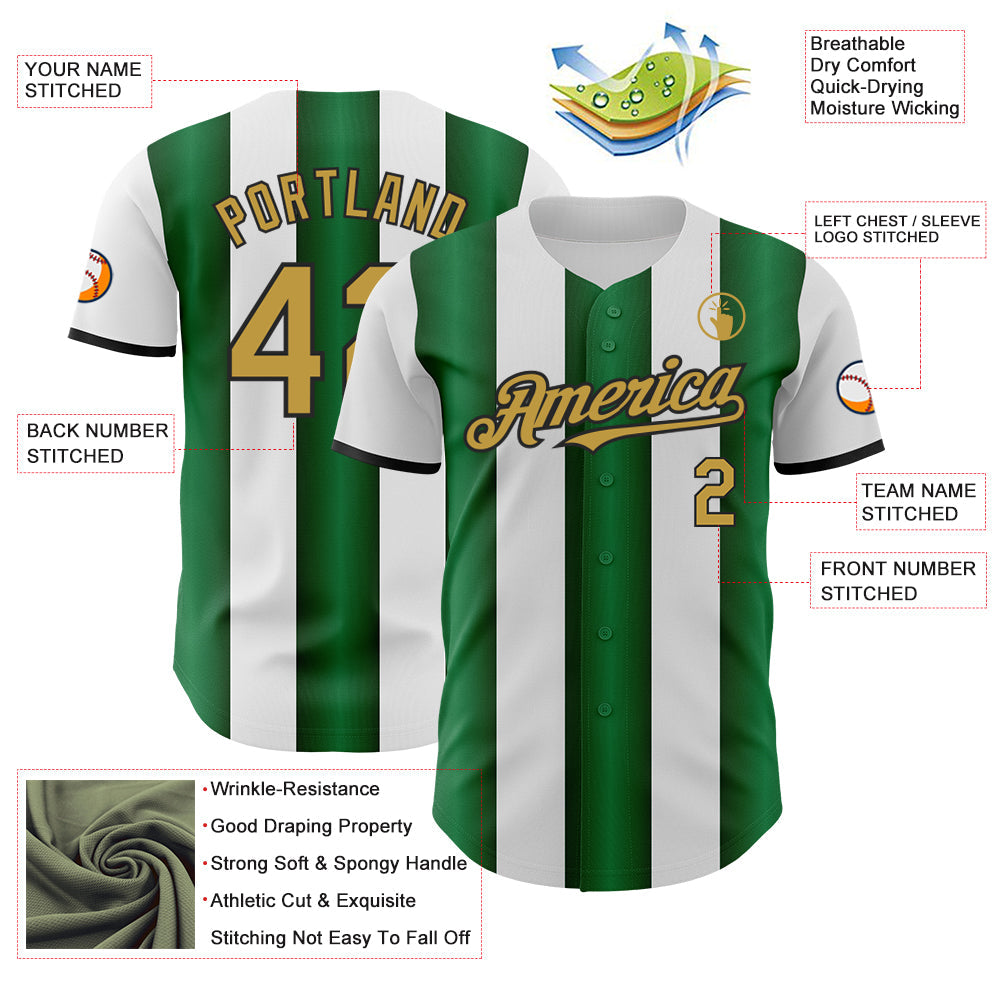 Custom White Old Gold Green-Black Gradient Vertical Stripe Argentina Style Authentic Baseball Jersey view 3