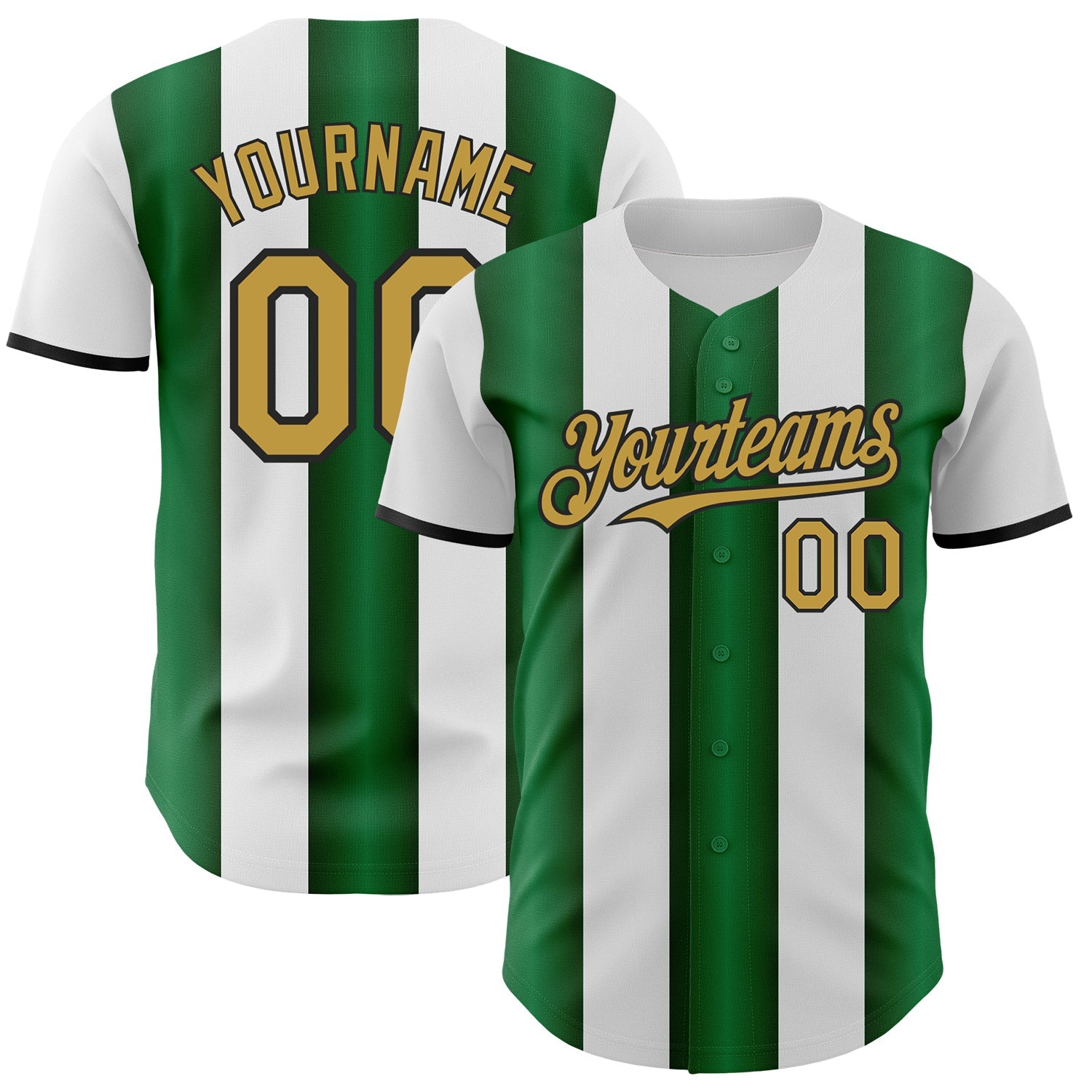 Custom White Old Gold Green-Black Gradient Vertical Stripe Argentina Style Authentic Baseball Jersey - Main View