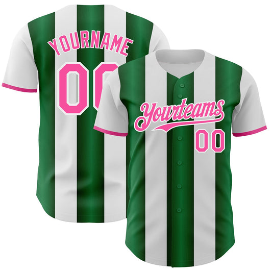 Custom White Pink-Green Gradient Vertical Stripe Argentina Style Authentic Baseball Jersey - Main View