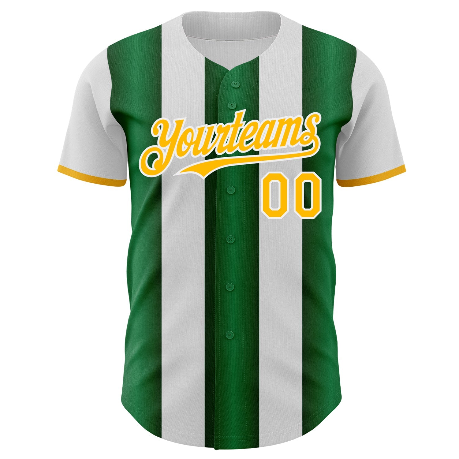 Custom White Gold-Green Gradient Vertical Stripe Argentina Style Authentic Baseball Jersey view 2