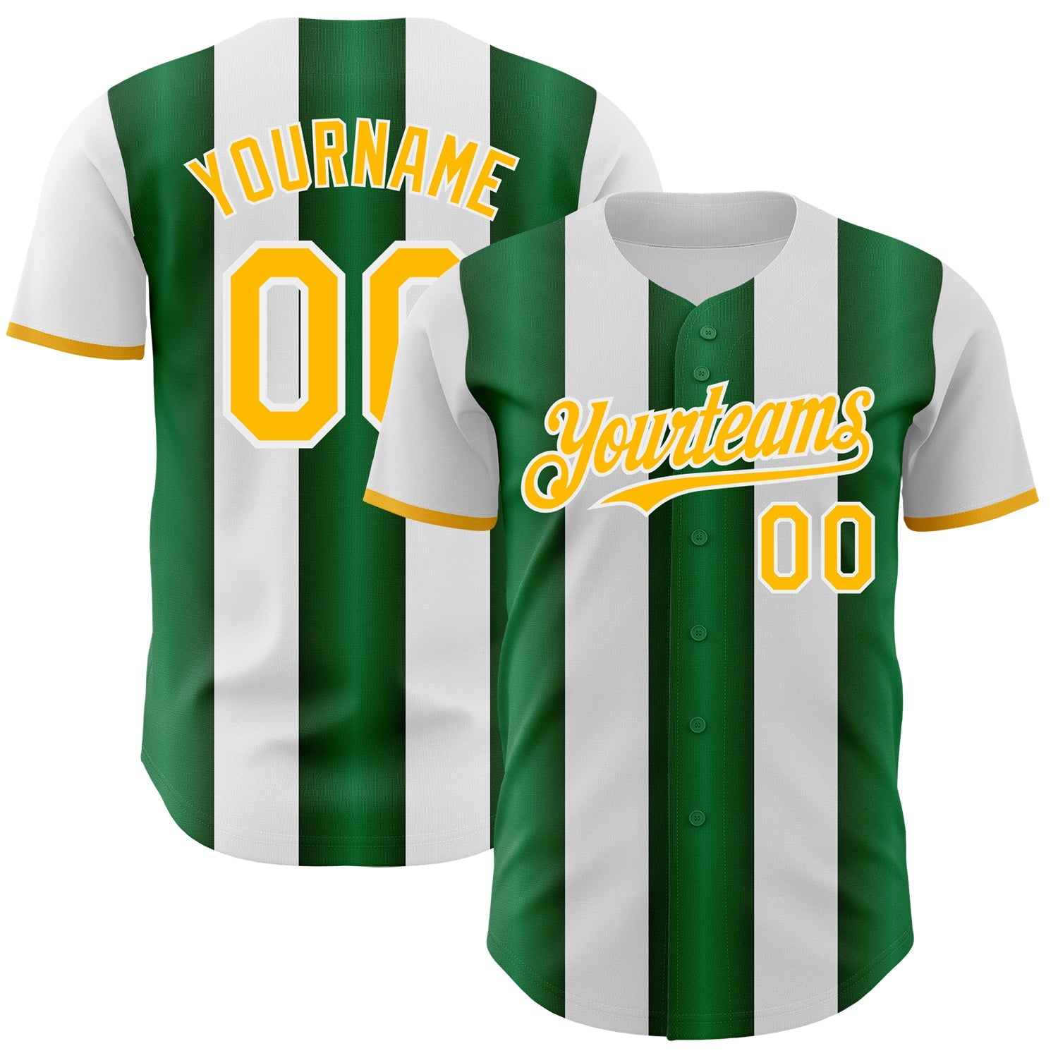 Custom White Gold-Green Gradient Vertical Stripe Argentina Style Authentic Baseball Jersey - Main View