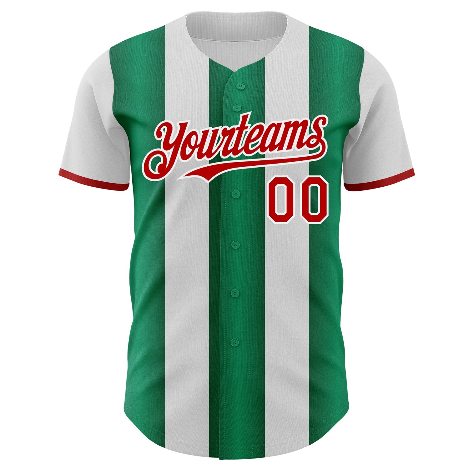 Custom White Red-Kelly Green Gradient Vertical Stripe Argentina Style Authentic Baseball Jersey view 2