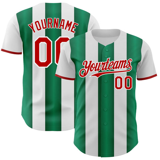 Custom White Red-Kelly Green Gradient Vertical Stripe Argentina Style Authentic Baseball Jersey - Main View
