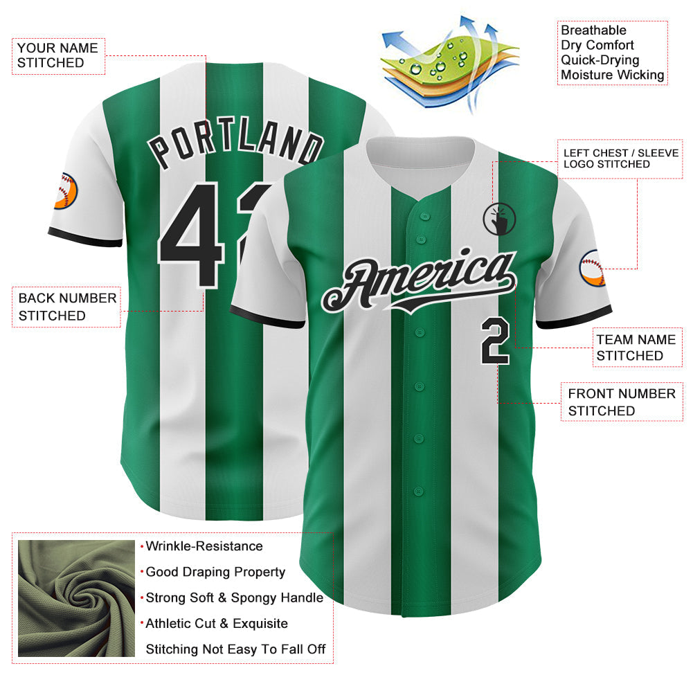 Custom White Black-Kelly Green Gradient Vertical Stripe Argentina Style Authentic Baseball Jersey view 3
