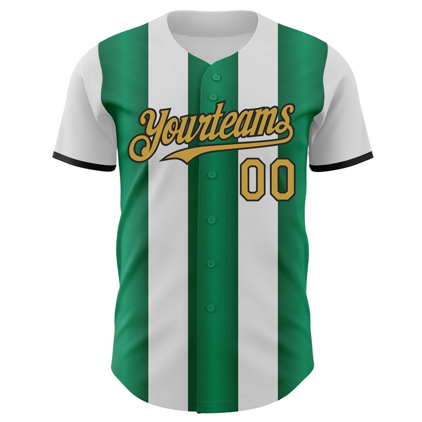 Custom White Old Gold Kelly Green-Black Gradient Vertical Stripe Argentina Style Authentic Baseball Jersey view 2