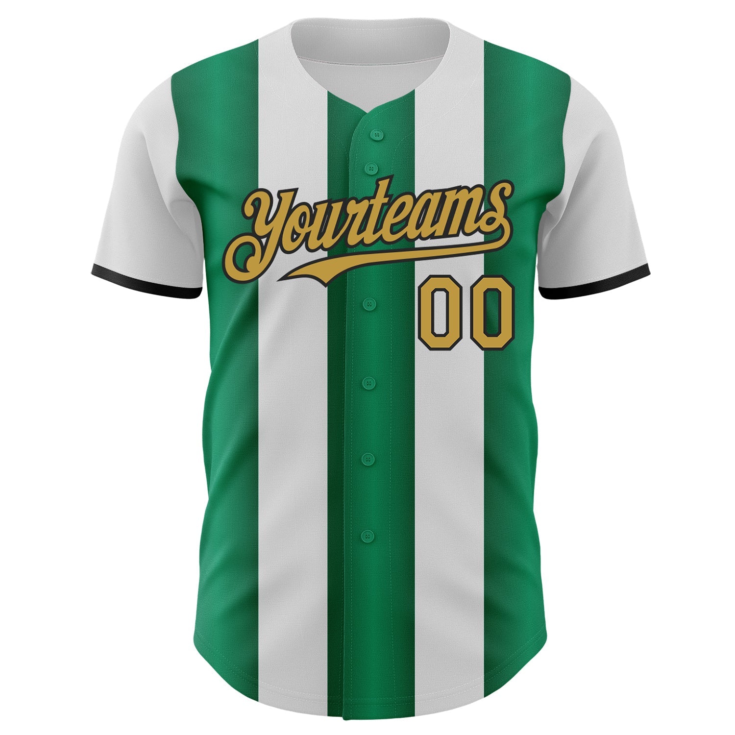 Custom White Old Gold Kelly Green-Black Gradient Vertical Stripe Argentina Style Authentic Baseball Jersey view 2