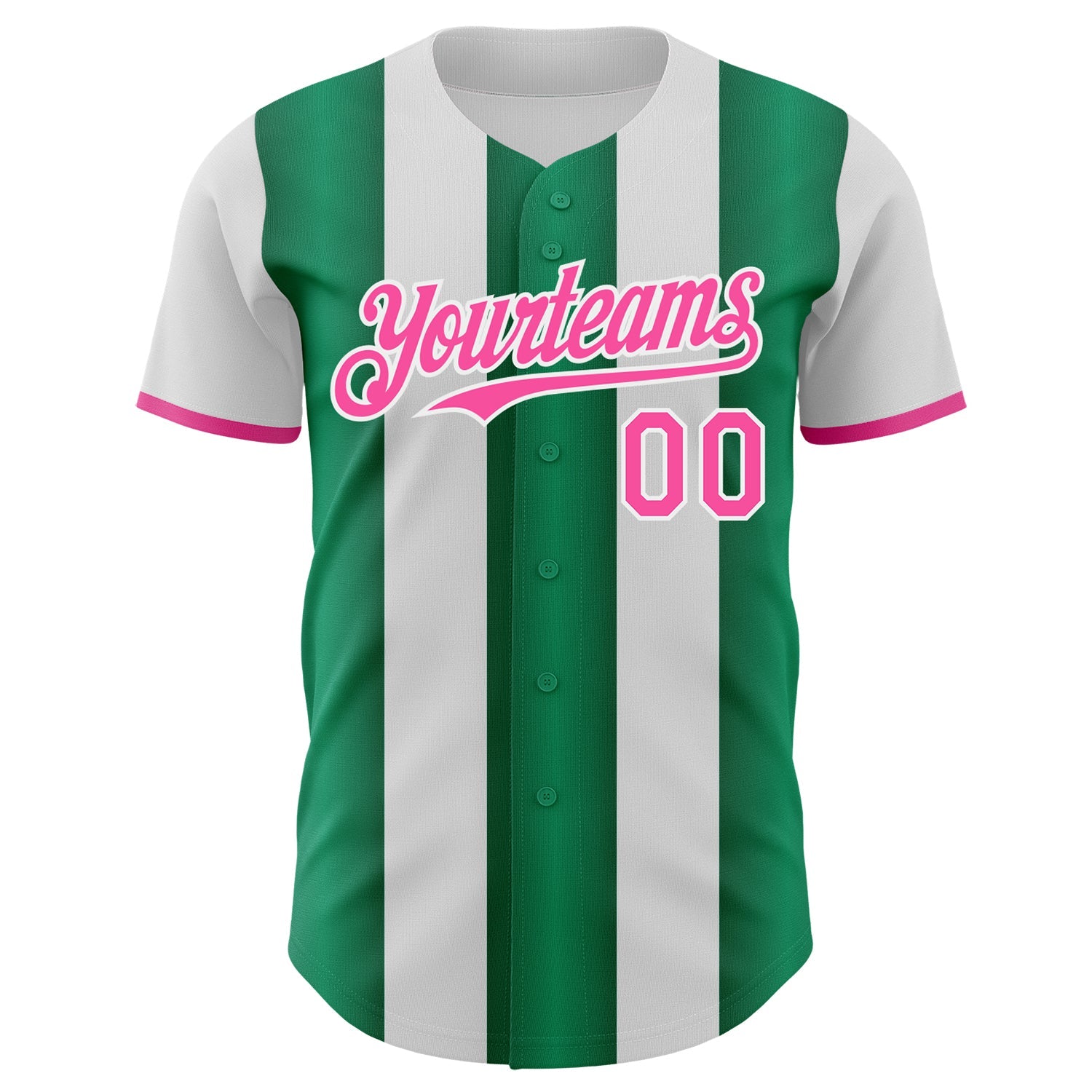 Custom White Pink-Kelly Green Gradient Vertical Stripe Argentina Style Authentic Baseball Jersey view 2