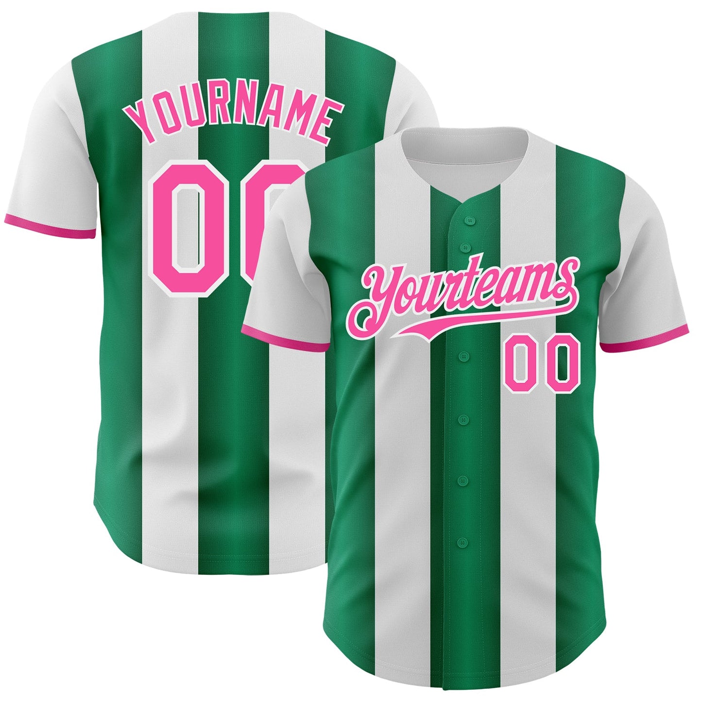 Custom White Pink-Kelly Green Gradient Vertical Stripe Argentina Style Authentic Baseball Jersey - Main View