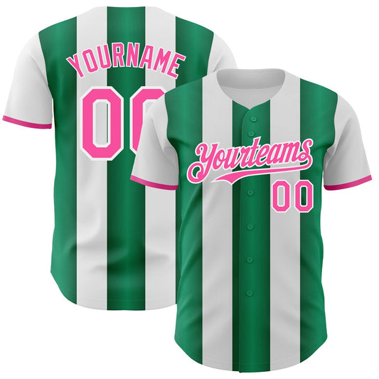 Custom White Pink-Kelly Green Gradient Vertical Stripe Argentina Style Authentic Baseball Jersey - Main View