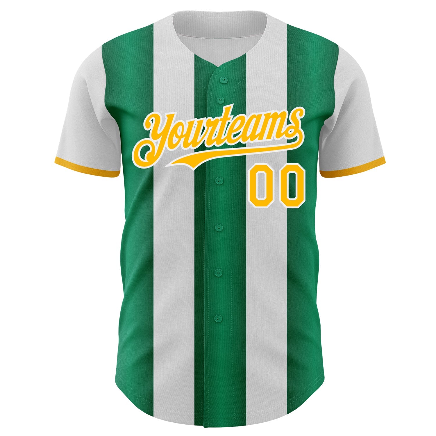 Custom White Gold-Kelly Green Gradient Vertical Stripe Argentina Style Authentic Baseball Jersey view 2