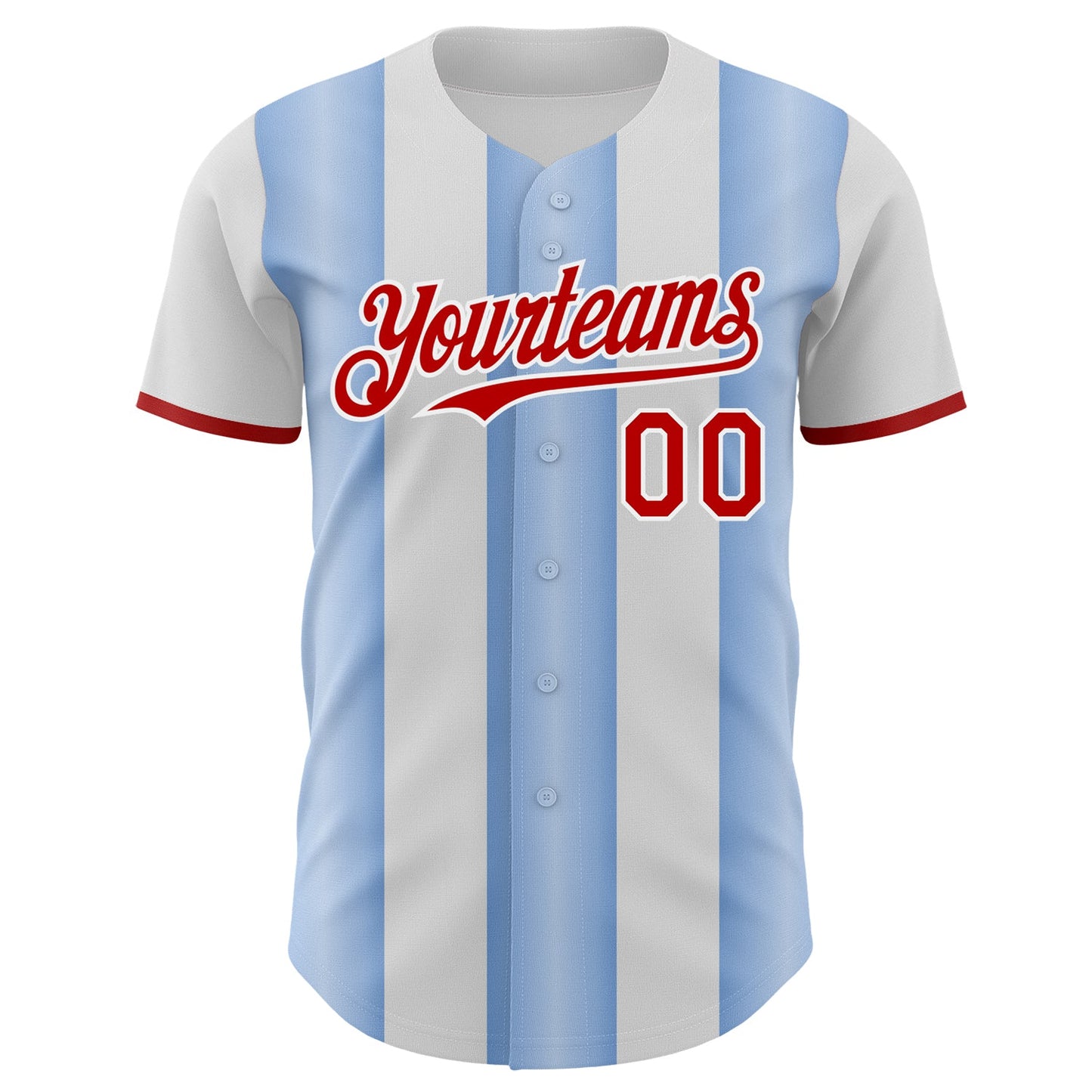 Custom White Red-Light Blue Gradient Vertical Stripe Argentina Style Authentic Baseball Jersey view 2