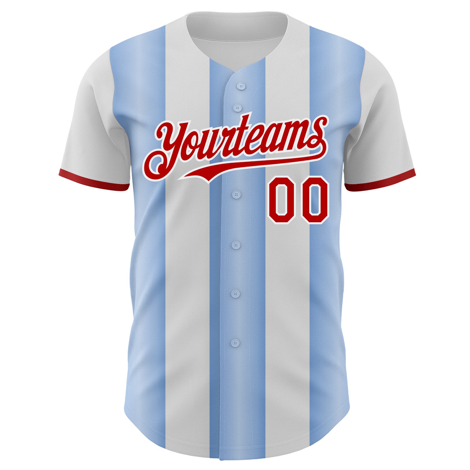 Custom White Red-Light Blue Gradient Vertical Stripe Argentina Style Authentic Baseball Jersey view 2