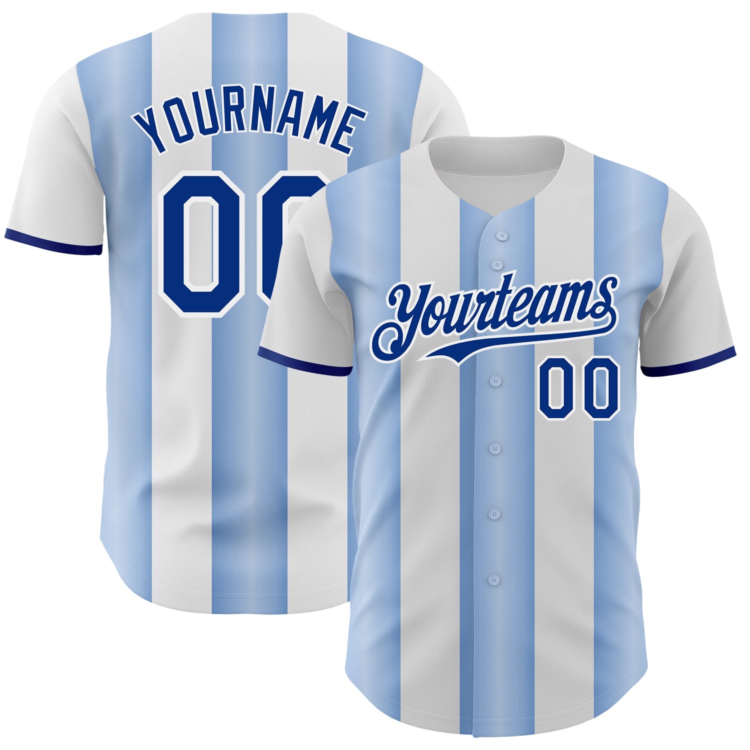 Custom White Royal-Light Blue Gradient Vertical Stripe Argentina Style Authentic Baseball Jersey - Main View