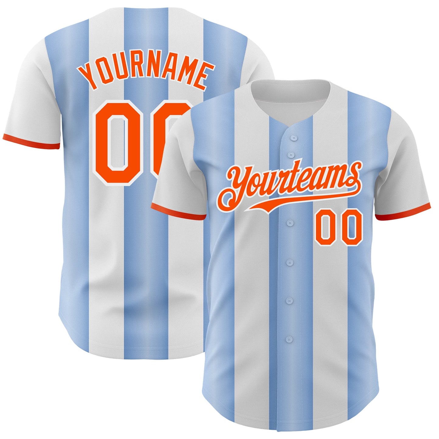 Custom White Orange-Light Blue Gradient Vertical Stripe Argentina Style Authentic Baseball Jersey - Main View