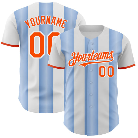 Custom White Orange-Light Blue Gradient Vertical Stripe Argentina Style Authentic Baseball Jersey - Main View