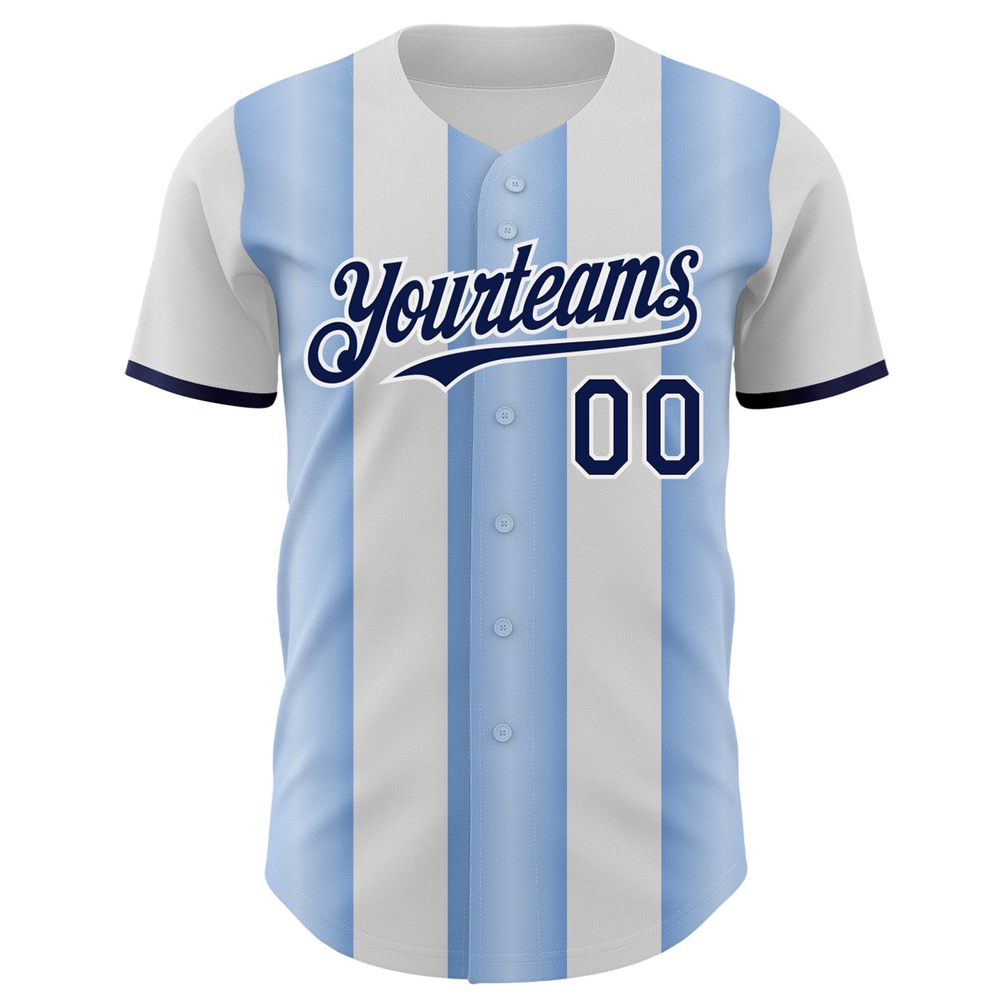 Custom White Navy-Light Blue Gradient Vertical Stripe Argentina Style Authentic Baseball Jersey view 2