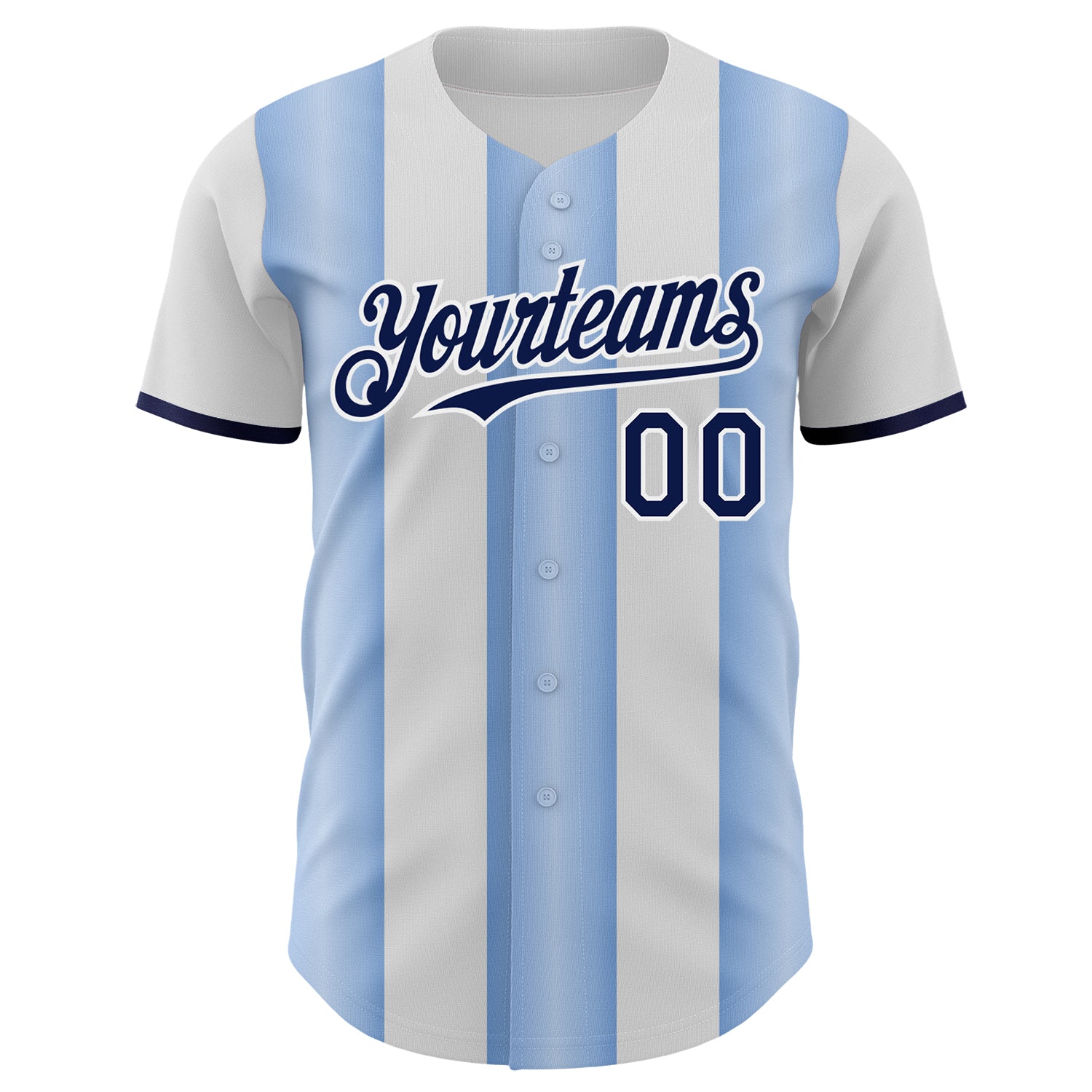 Custom White Navy-Light Blue Gradient Vertical Stripe Argentina Style Authentic Baseball Jersey view 2