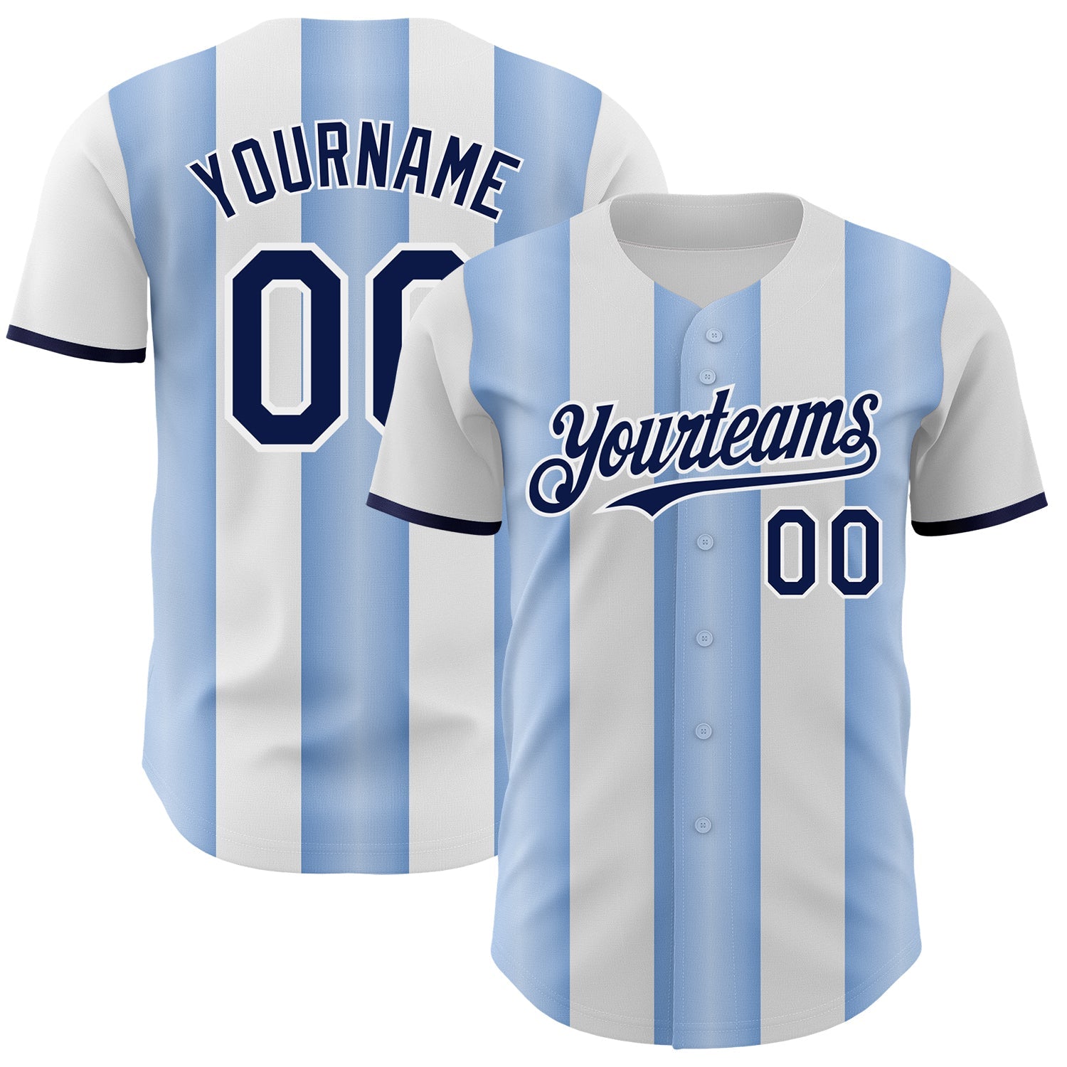 Custom White Navy-Light Blue Gradient Vertical Stripe Argentina Style Authentic Baseball Jersey - Main View