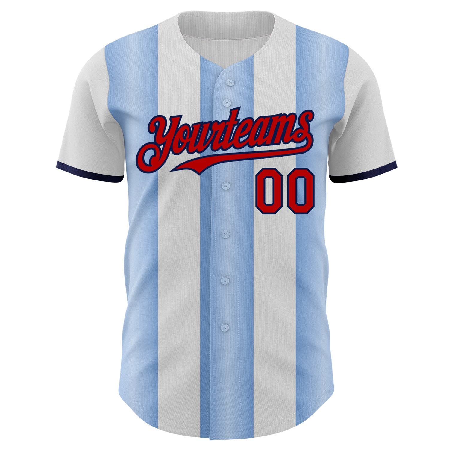 Custom White Red Light Blue-Navy Gradient Vertical Stripe Argentina Style Authentic Baseball Jersey view 2