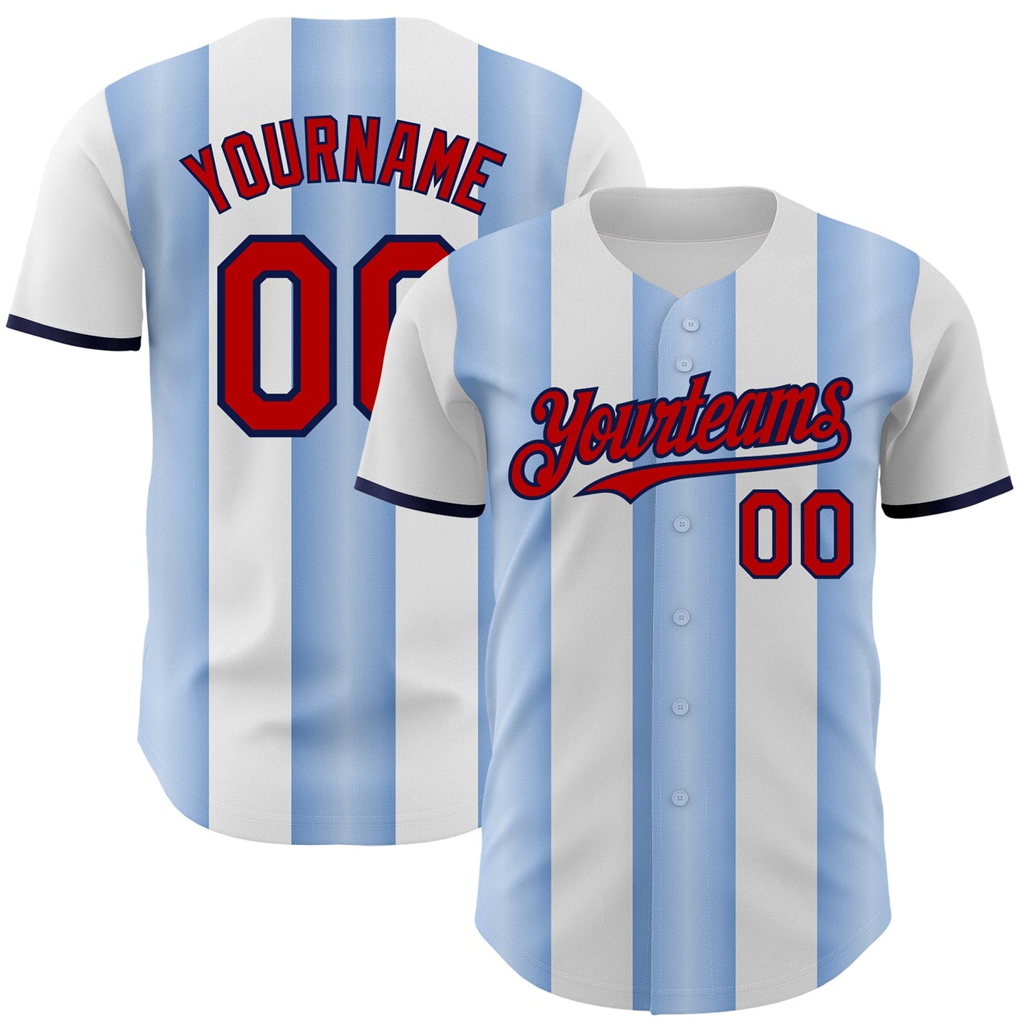 Custom White Red Light Blue-Navy Gradient Vertical Stripe Argentina Style Authentic Baseball Jersey - Main View