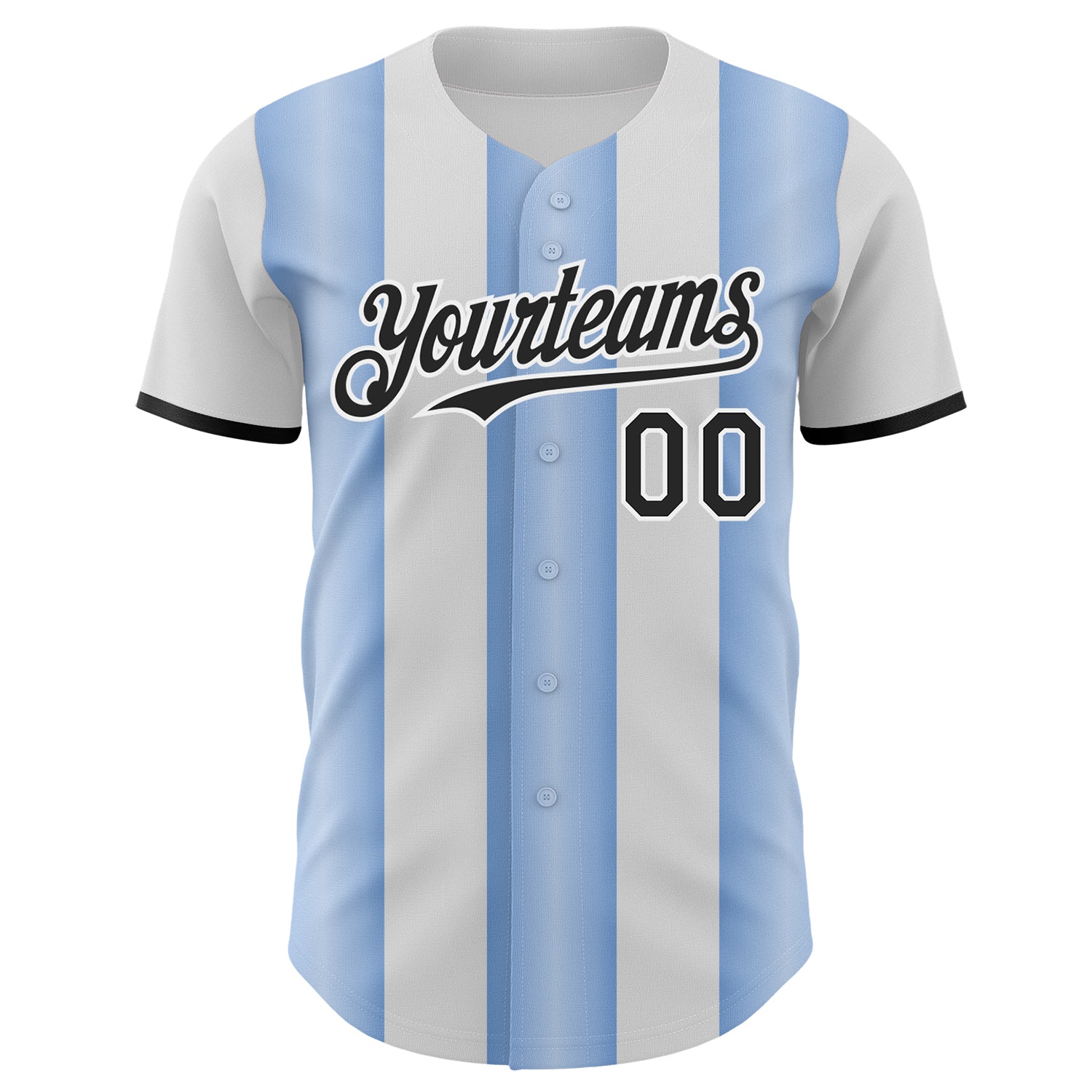 Custom White Black-Light Blue Gradient Vertical Stripe Argentina Style Authentic Baseball Jersey view 2