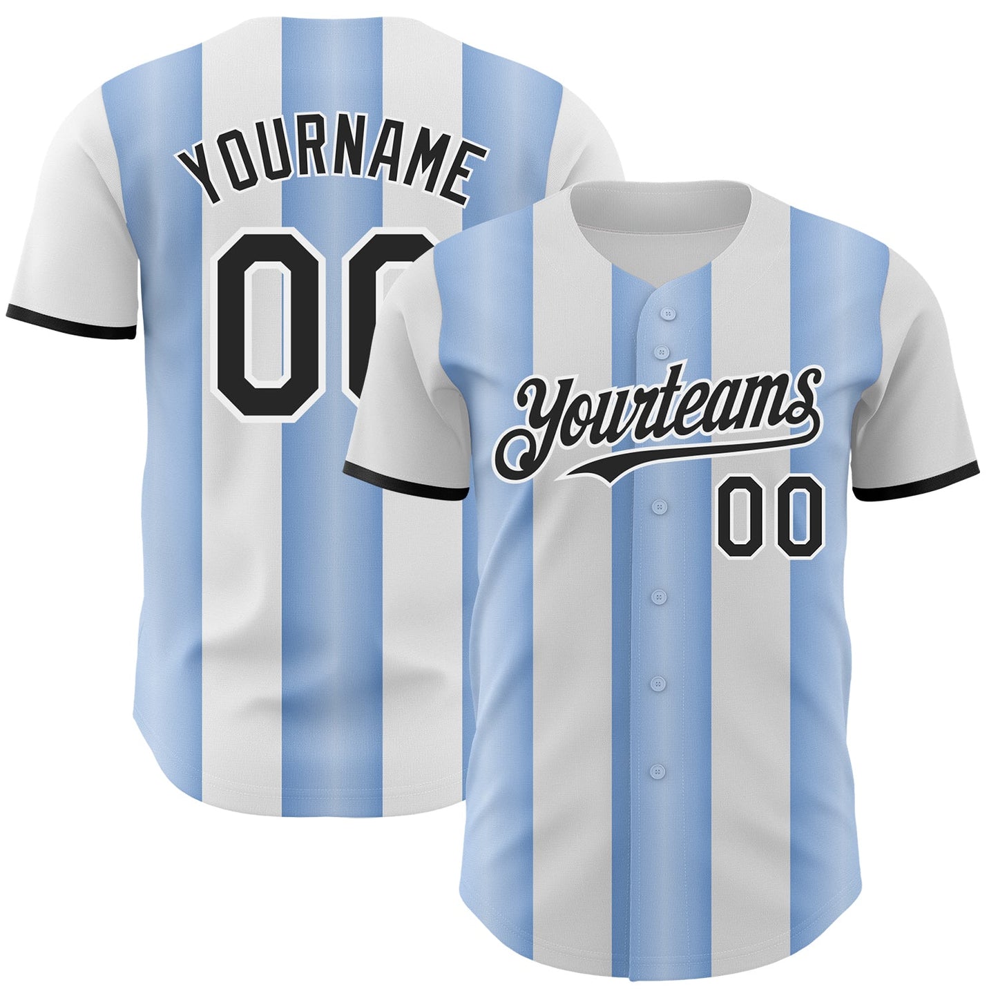 Custom White Black-Light Blue Gradient Vertical Stripe Argentina Style Authentic Baseball Jersey - Main View