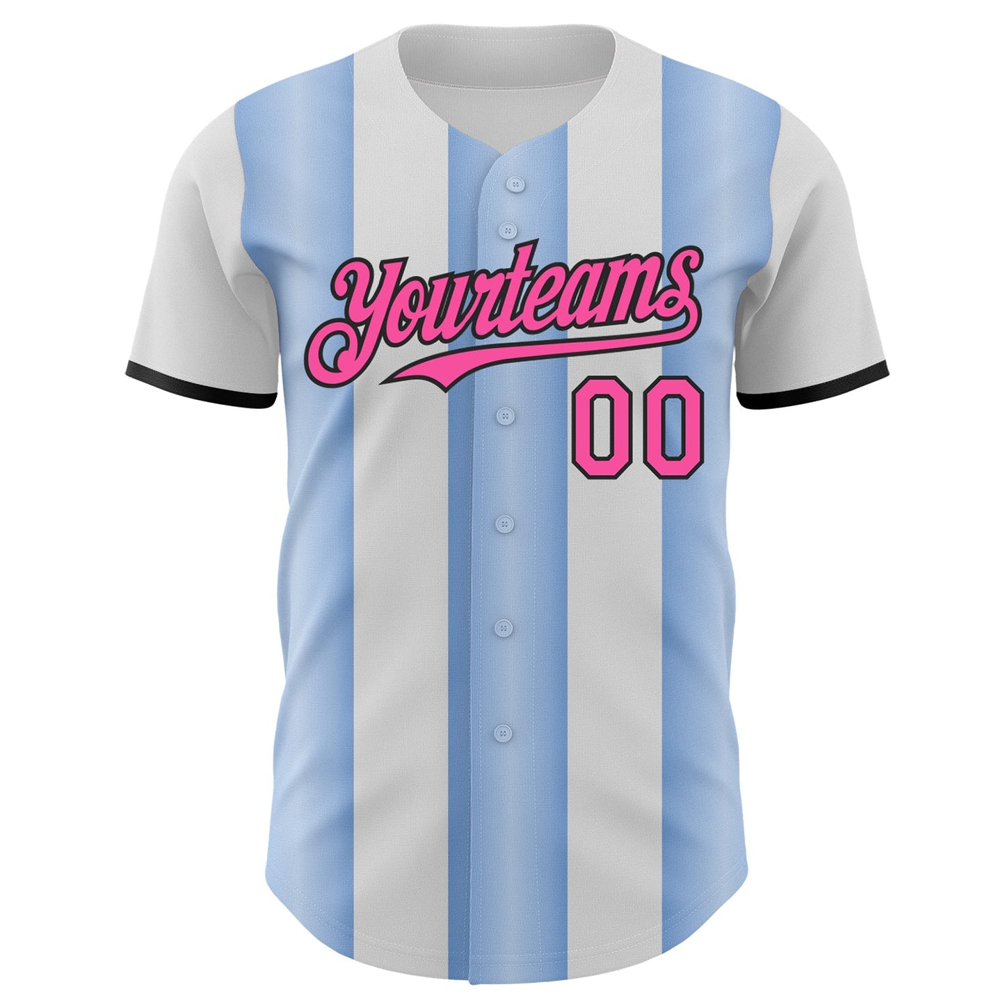 Custom White Pink Light Blue-Black Gradient Vertical Stripe Argentina Style Authentic Baseball Jersey view 2