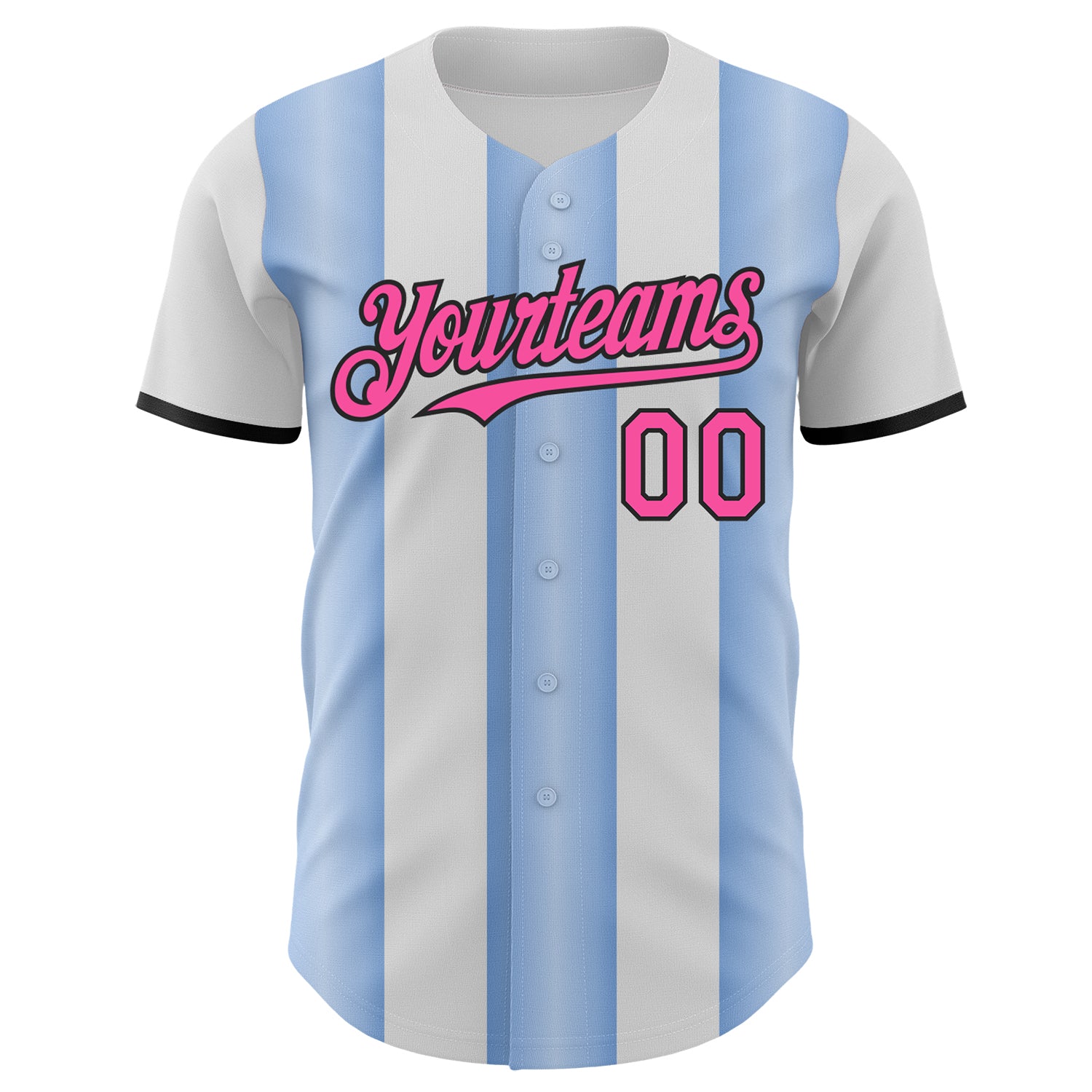 Custom White Pink Light Blue-Black Gradient Vertical Stripe Argentina Style Authentic Baseball Jersey view 2