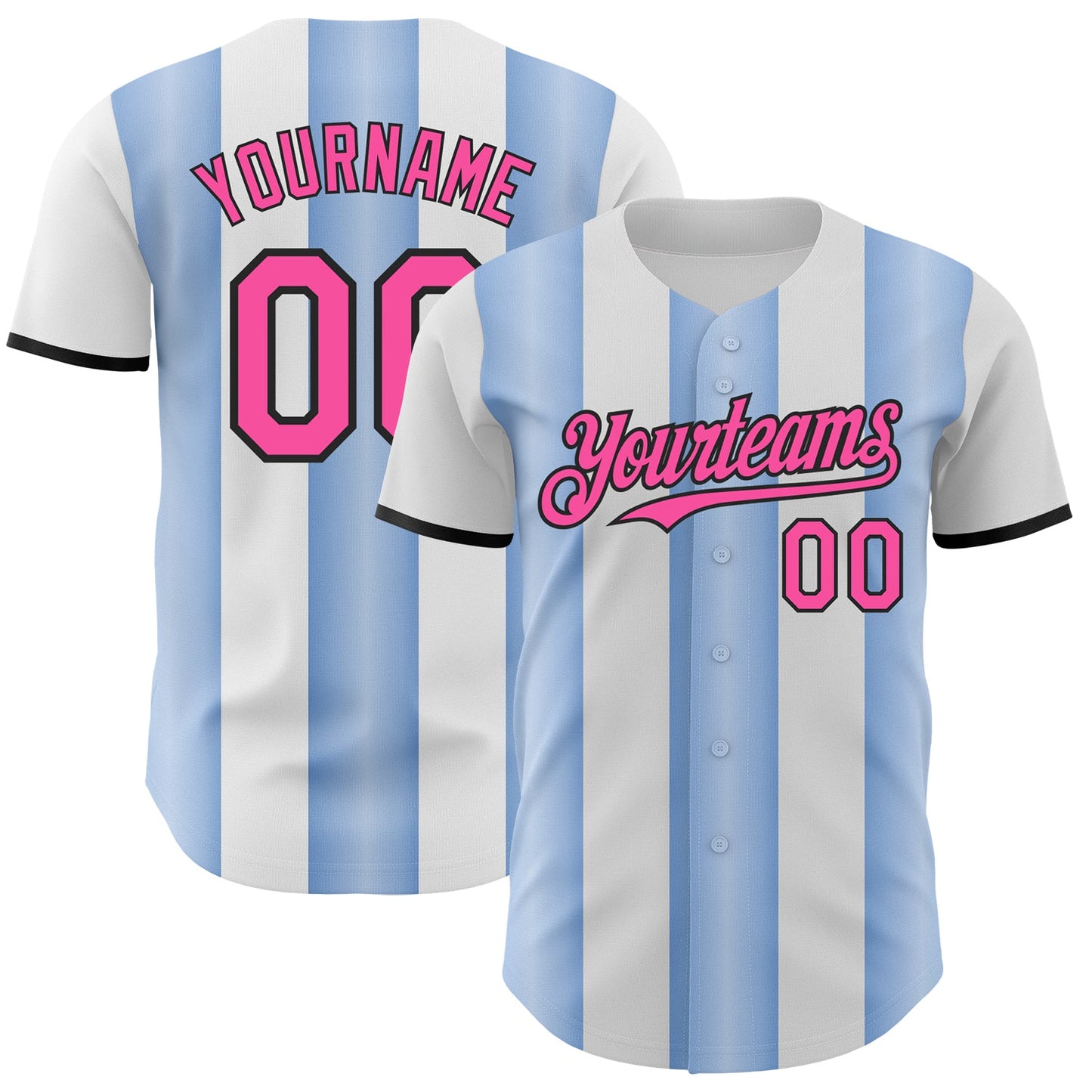 Custom White Pink Light Blue-Black Gradient Vertical Stripe Argentina Style Authentic Baseball Jersey - Main View