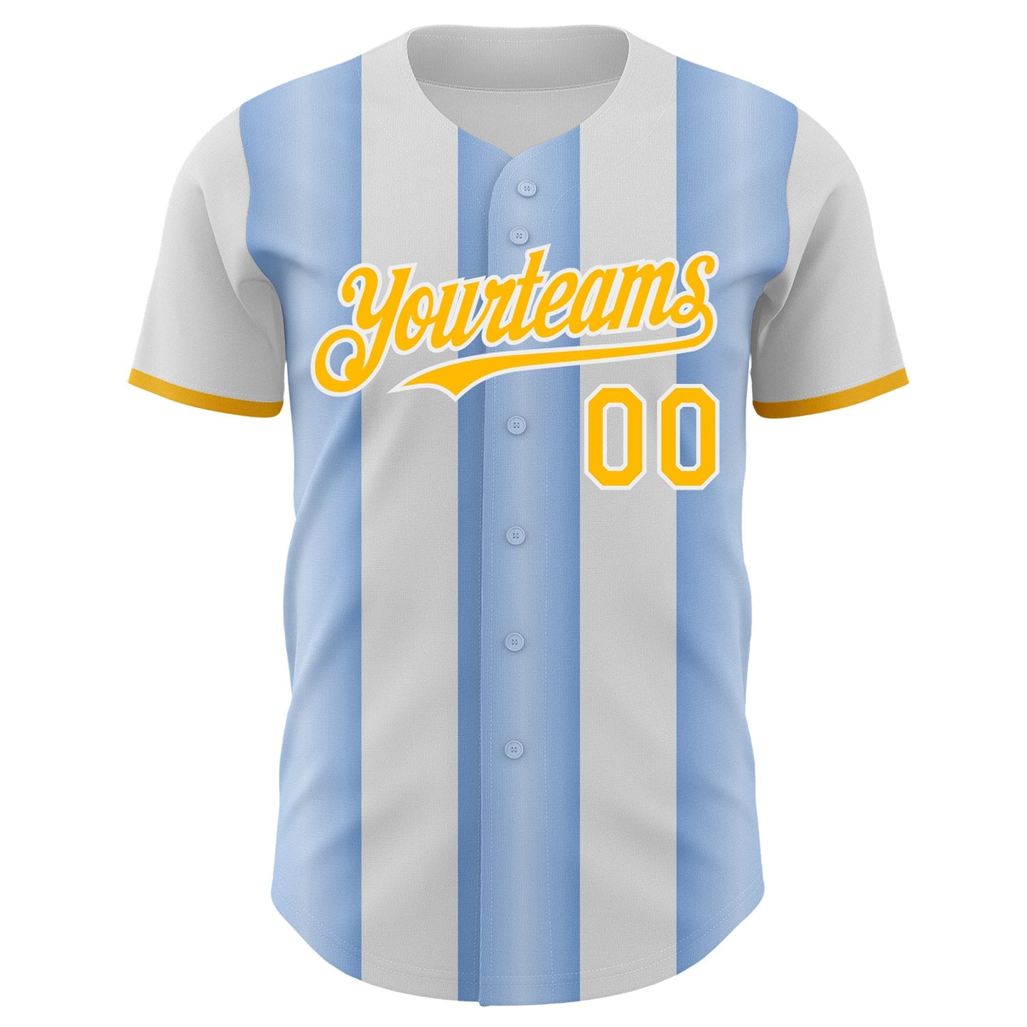 Custom White Gold-Light Blue Gradient Vertical Stripe Argentina Style Authentic Baseball Jersey view 2