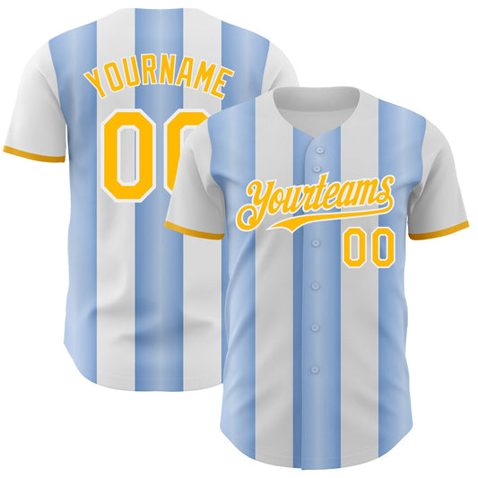 Custom White Gold-Light Blue Gradient Vertical Stripe Argentina Style Authentic Baseball Jersey - Main View