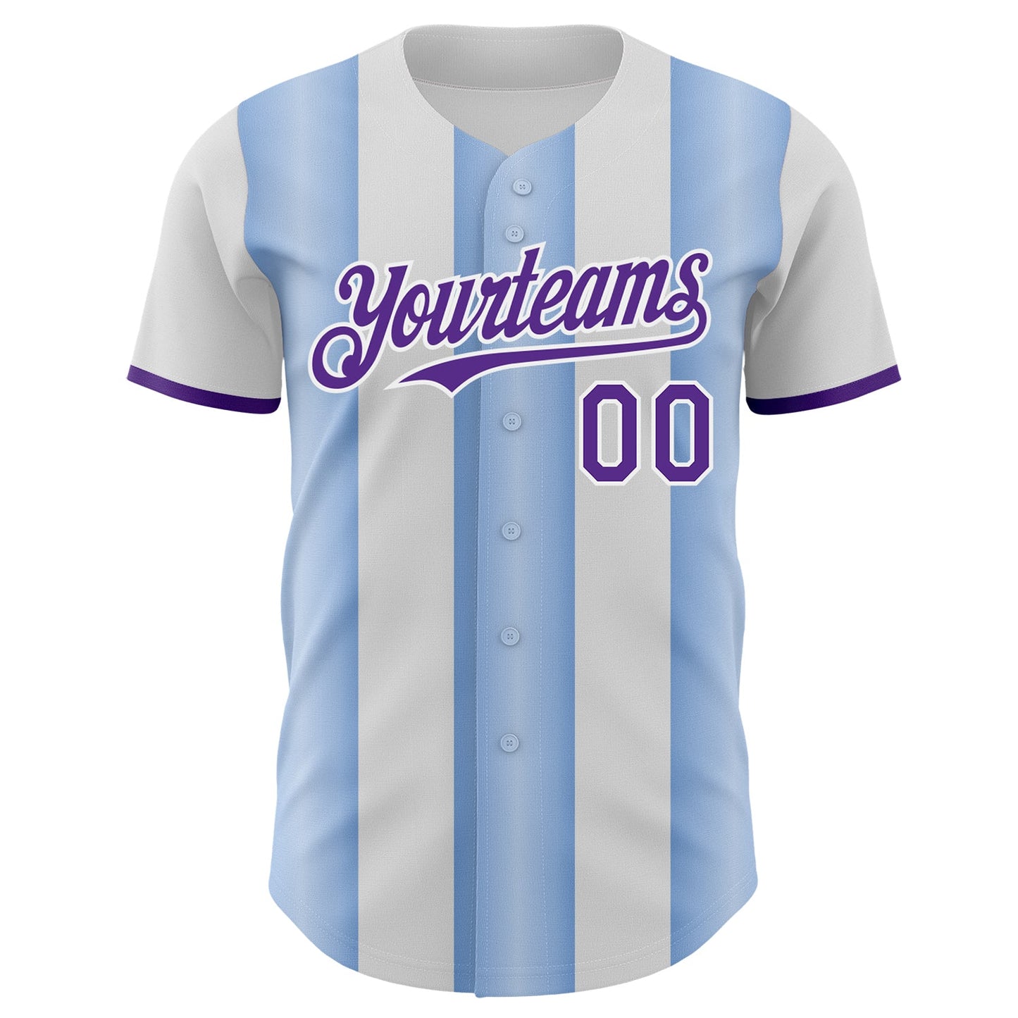 Custom White Purple-Light Blue Gradient Vertical Stripe Argentina Style Authentic Baseball Jersey view 2