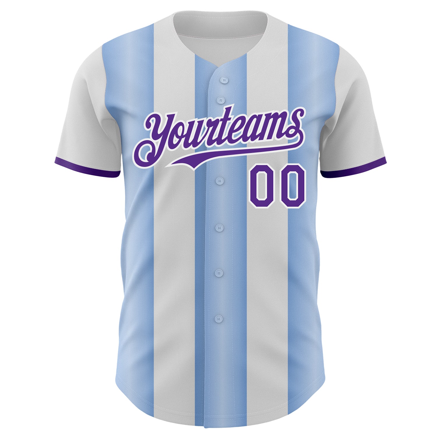 Custom White Purple-Light Blue Gradient Vertical Stripe Argentina Style Authentic Baseball Jersey view 2