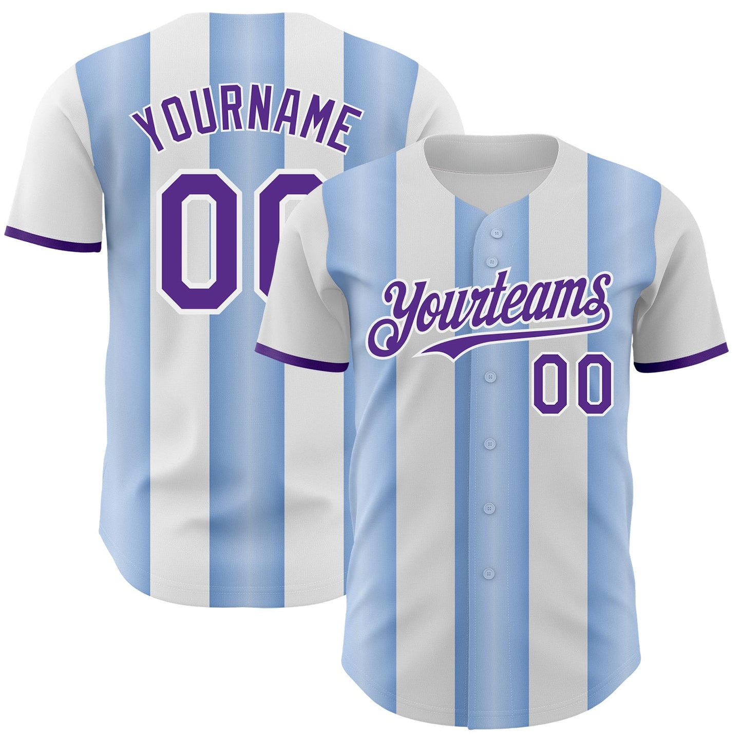 Custom White Purple-Light Blue Gradient Vertical Stripe Argentina Style Authentic Baseball Jersey - Main View