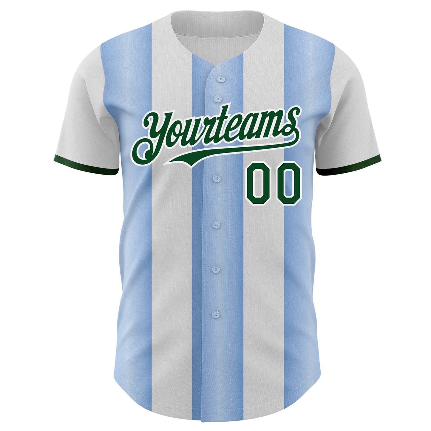 Custom White Green-Light Blue Gradient Vertical Stripe Argentina Style Authentic Baseball Jersey view 2