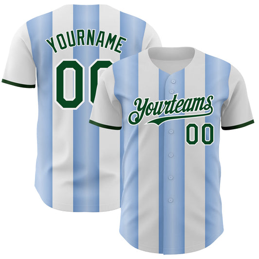Custom White Green-Light Blue Gradient Vertical Stripe Argentina Style Authentic Baseball Jersey - Main View