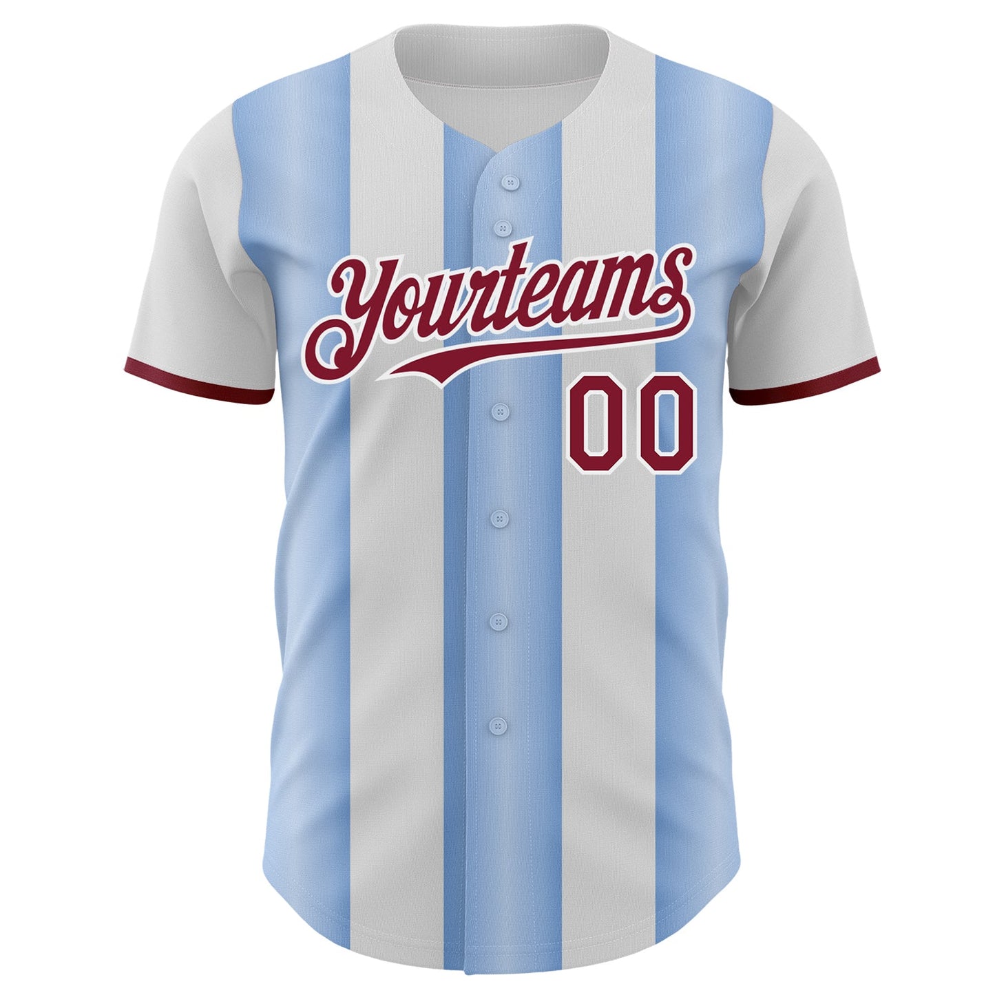 Custom White Crimson-Light Blue Gradient Vertical Stripe Argentina Style Authentic Baseball Jersey view 2