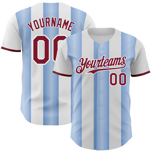 Custom White Crimson-Light Blue Gradient Vertical Stripe Argentina Style Authentic Baseball Jersey - Main View