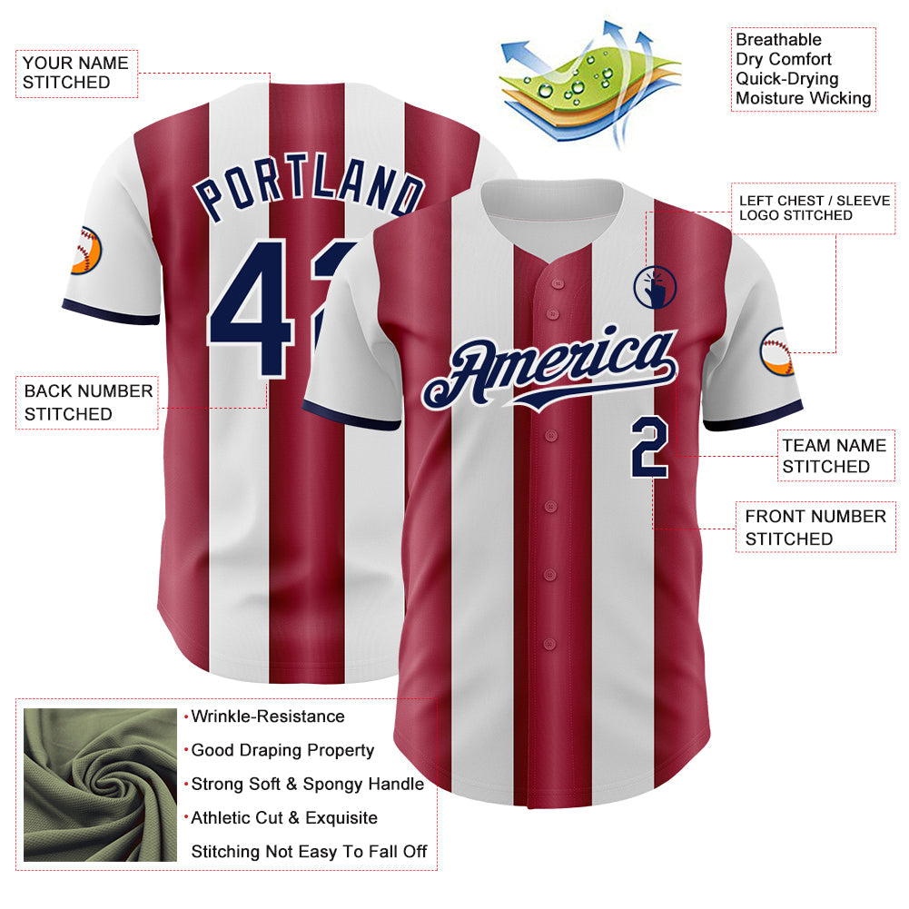 Custom White Navy-Crimson Gradient Vertical Stripe Argentina Style Authentic Baseball Jersey view 3