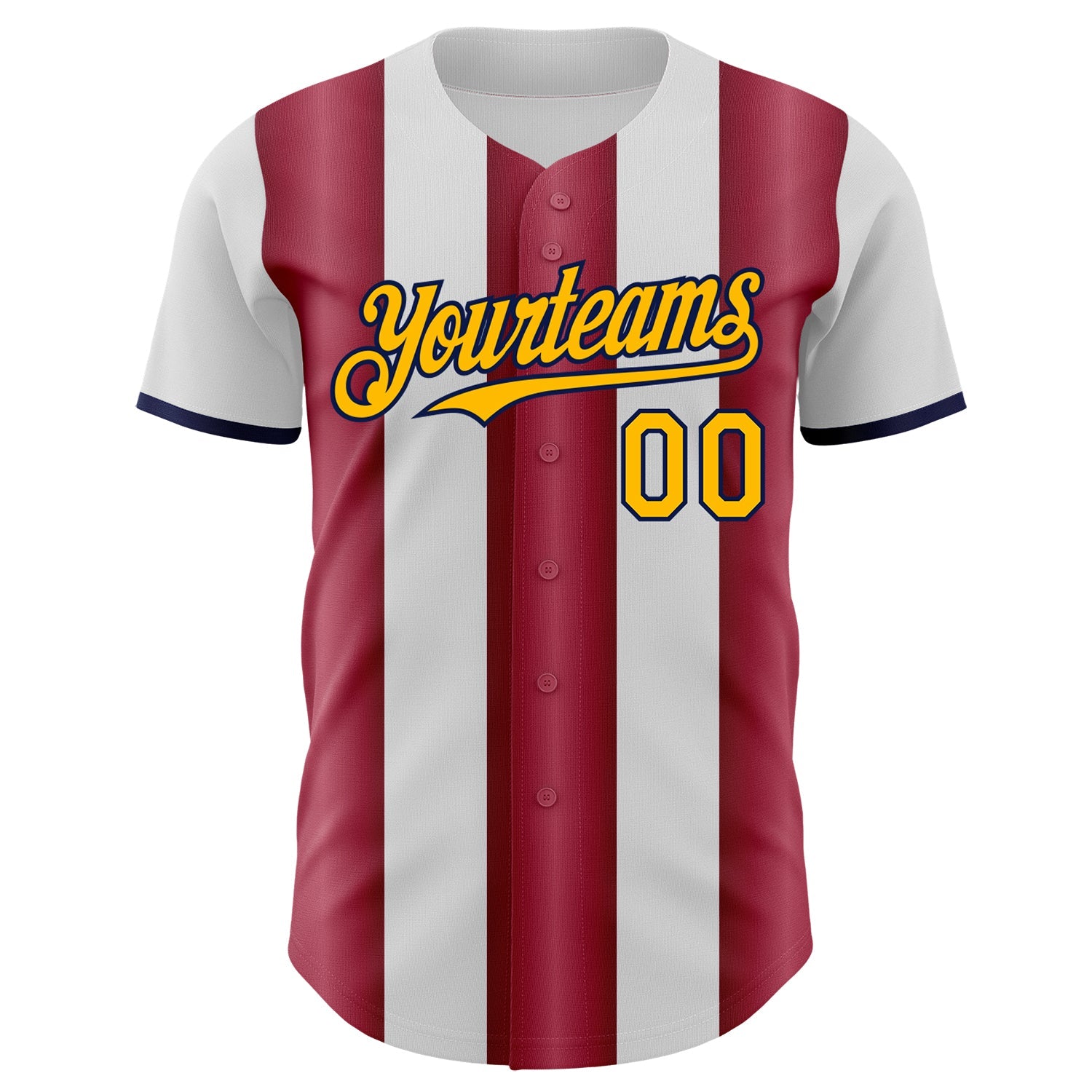 Custom White Gold Crimson-Navy Gradient Vertical Stripe Argentina Style Authentic Baseball Jersey view 2