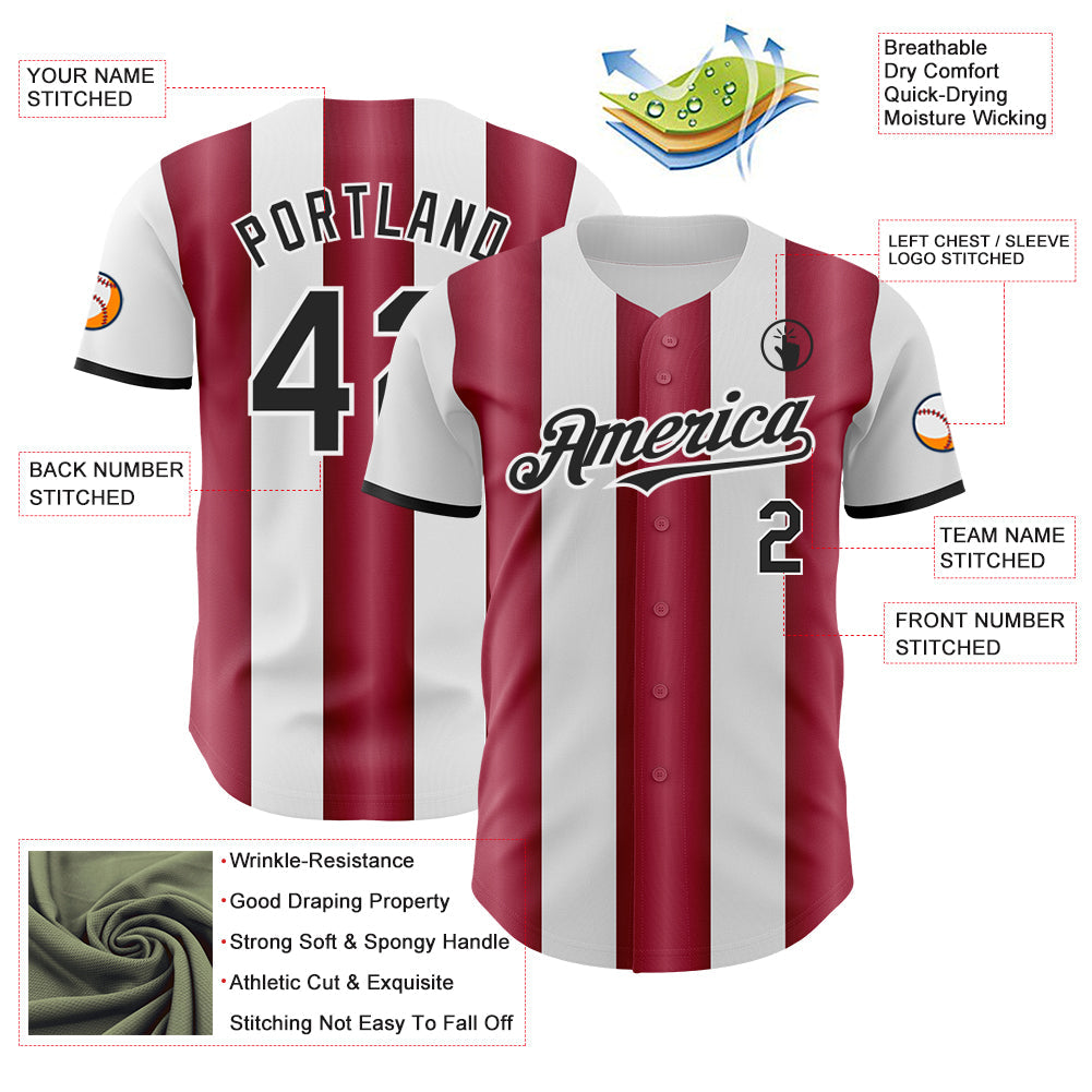 Custom White Black-Crimson Gradient Vertical Stripe Argentina Style Authentic Baseball Jersey view 3