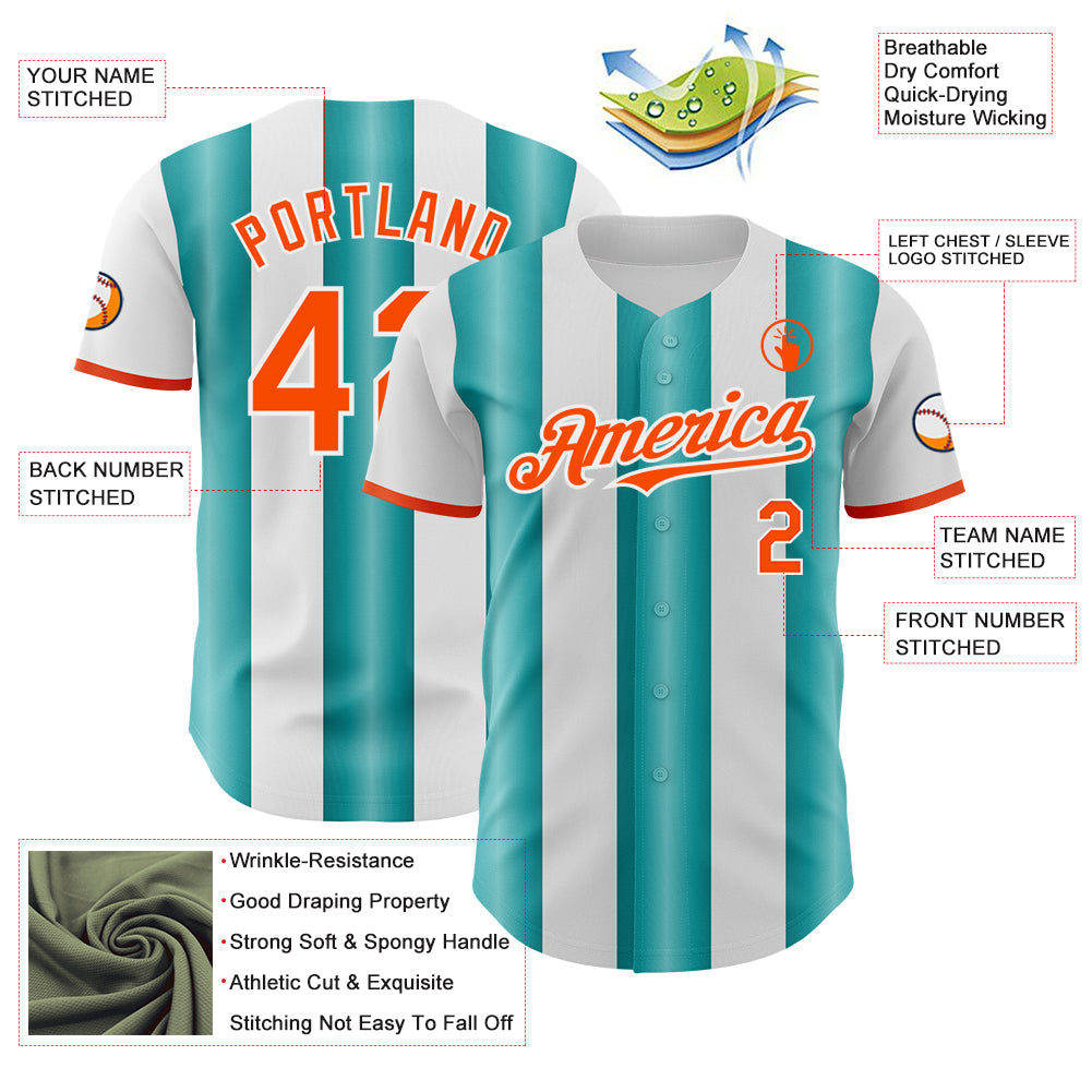 Custom White Orange-Teal Gradient Vertical Stripe Argentina Style Authentic Baseball Jersey view 3